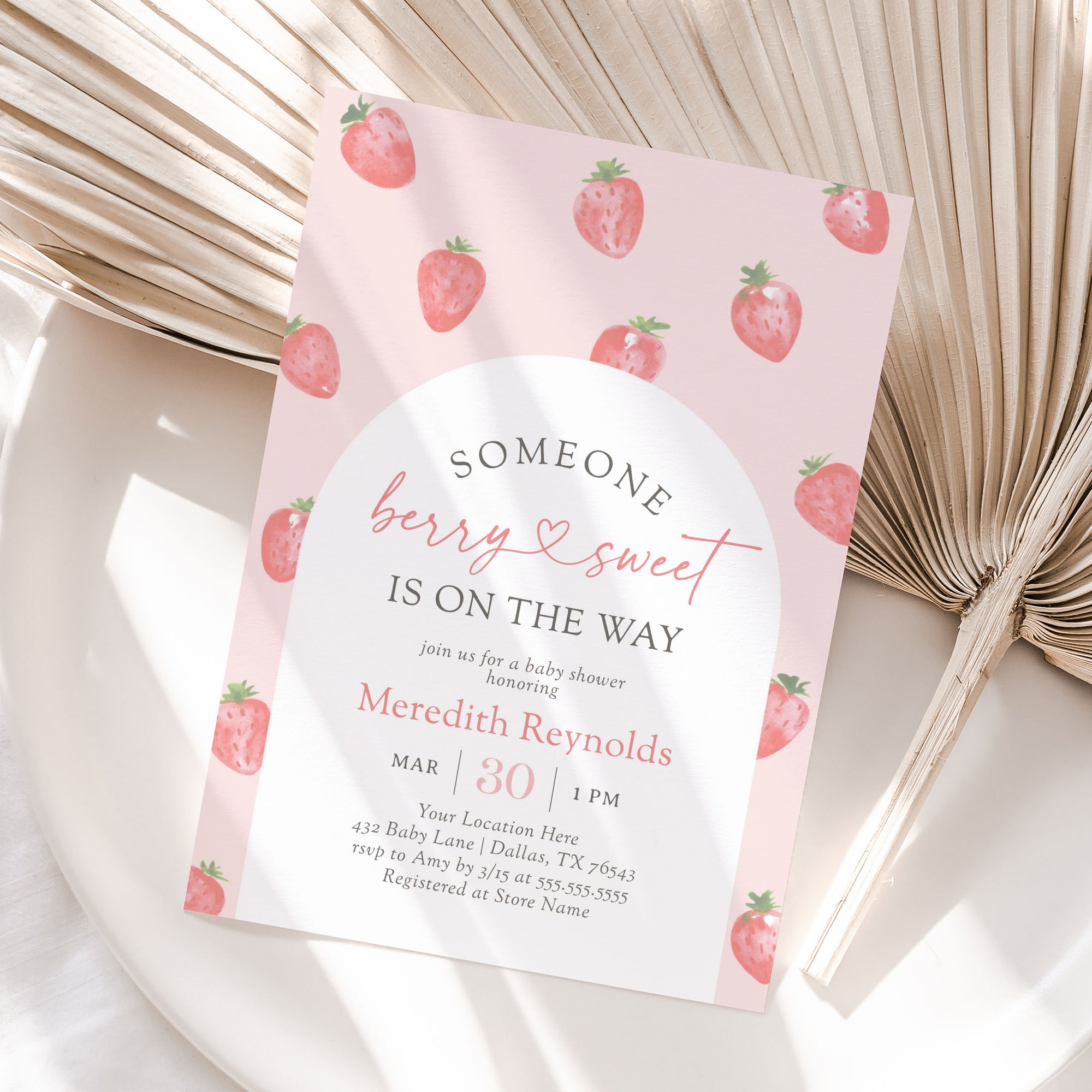 Strawberry Baby Shower Invitation Template