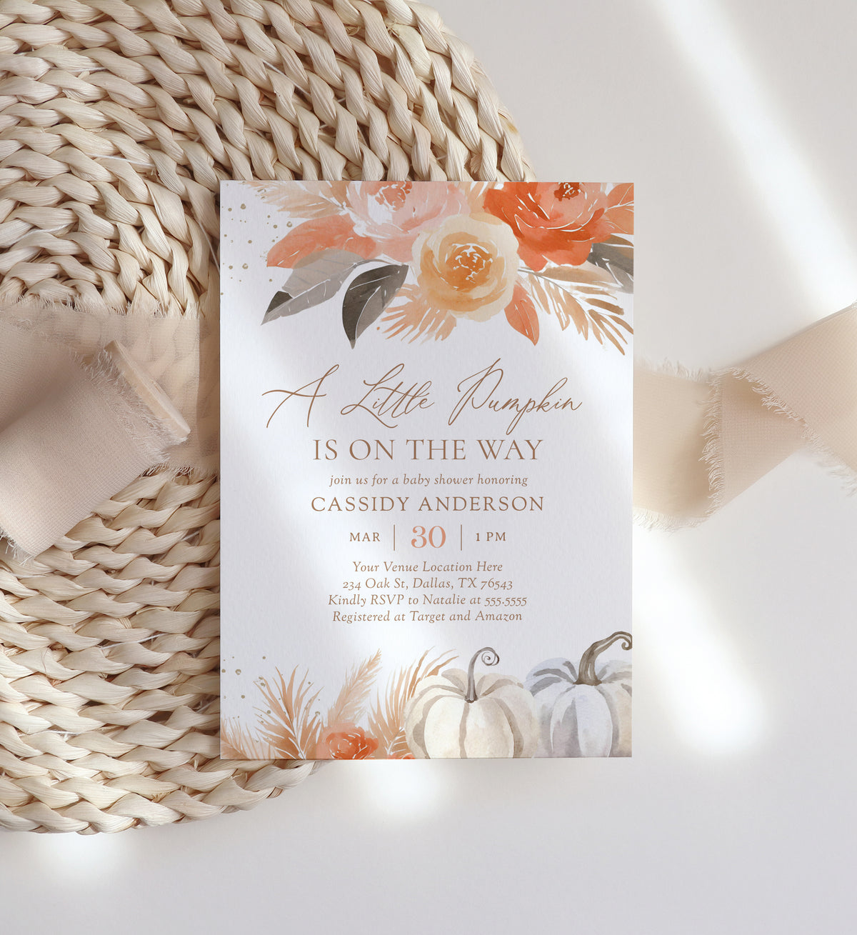 Boho Little Pumpkin Baby Shower Invitation
