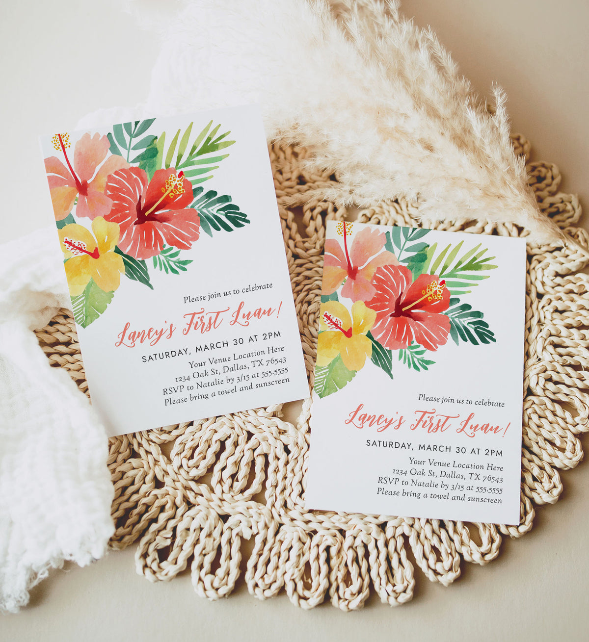 Editable Floral Luau Birthday Party Invitation Template