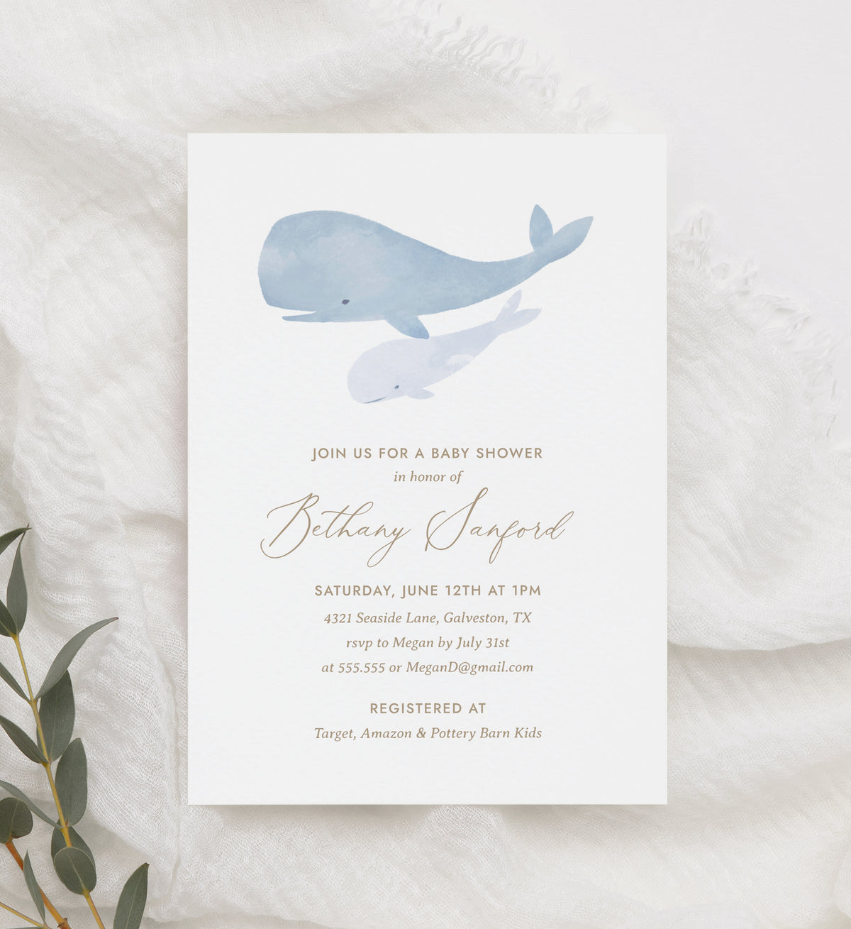 Editable Under the Sea Whale Baby Shower Invitation Template
