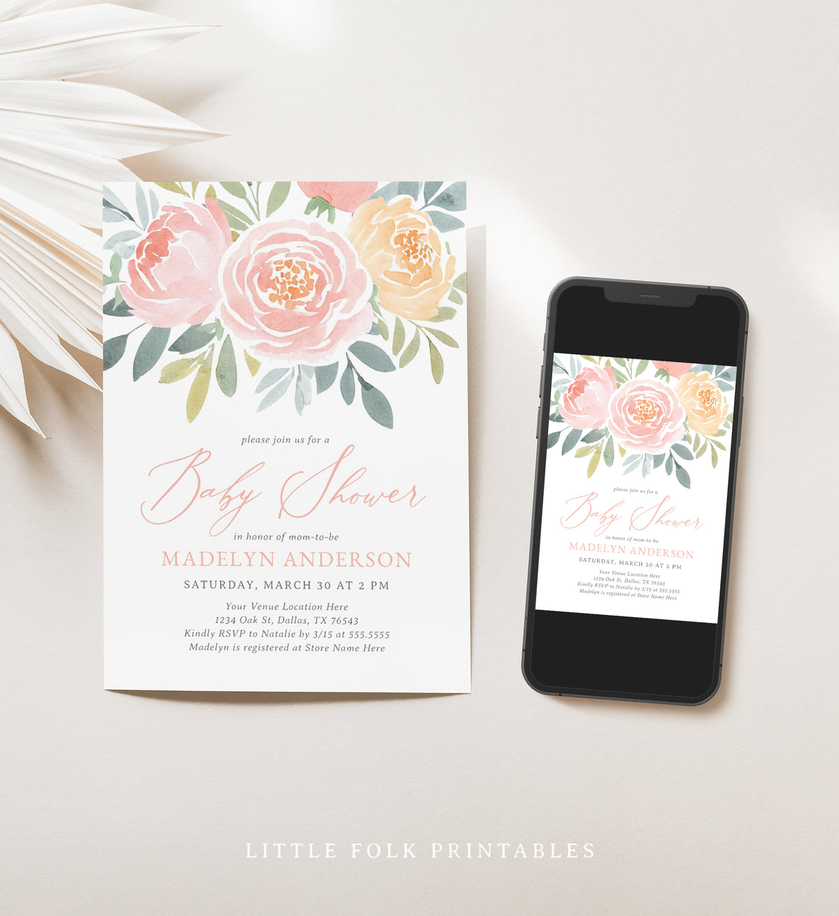 Blush and Peach Floral Baby Shower Invitation
