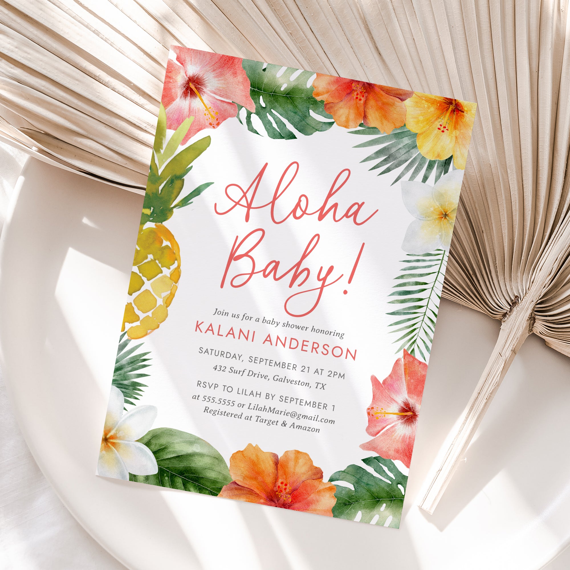 Aloha Tropical Baby Shower Invitation Template