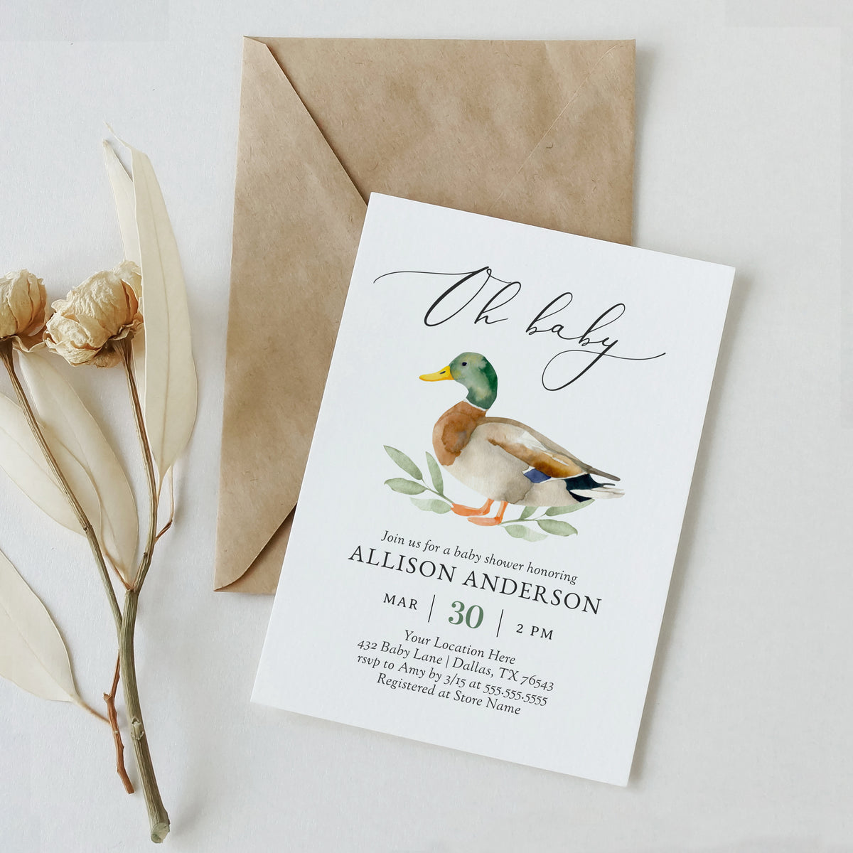 Editable Duck Baby Shower Invitation Suite Template - Set of 3