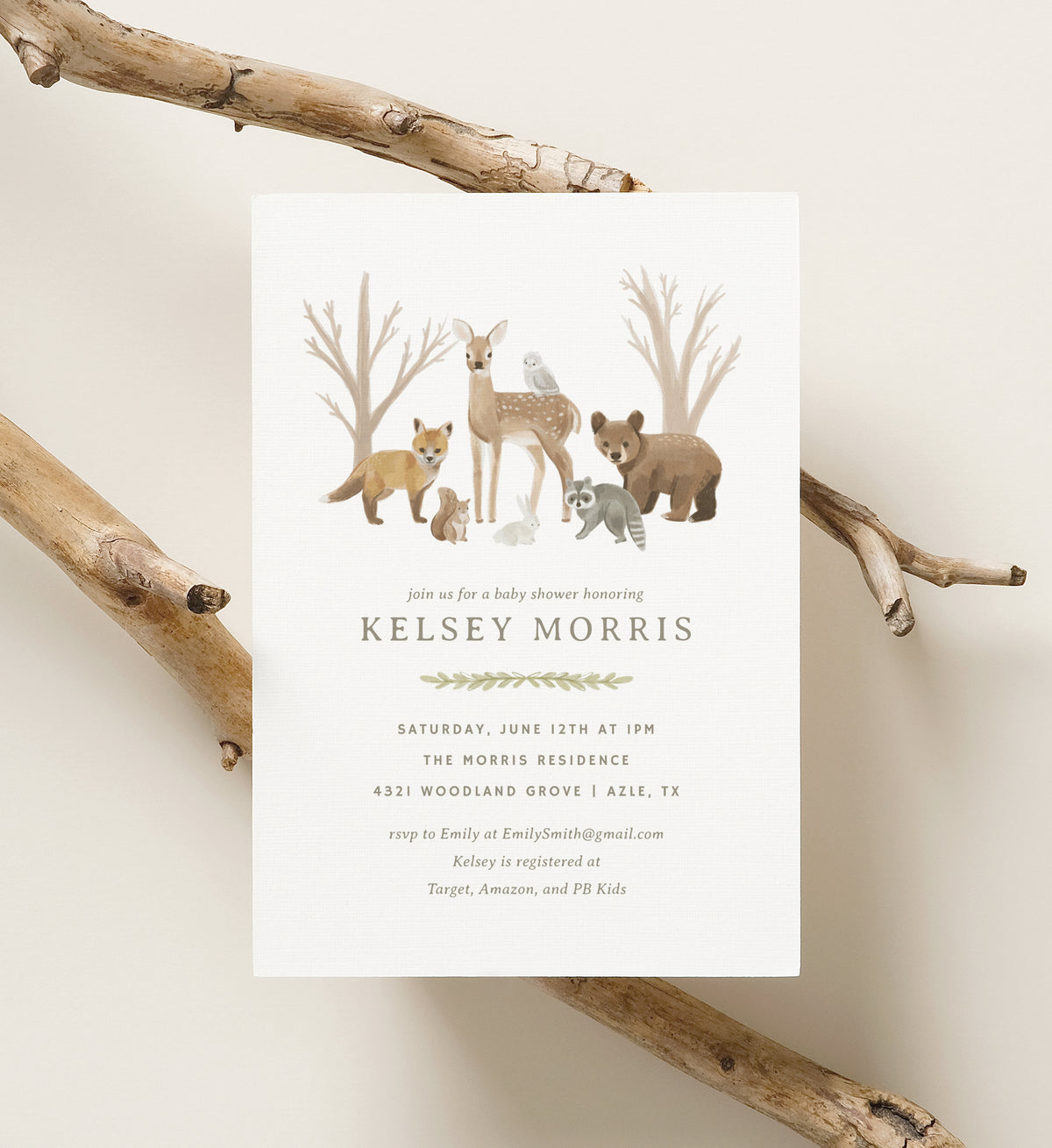 Editable Woodland Animals Baby Shower Invitation Template