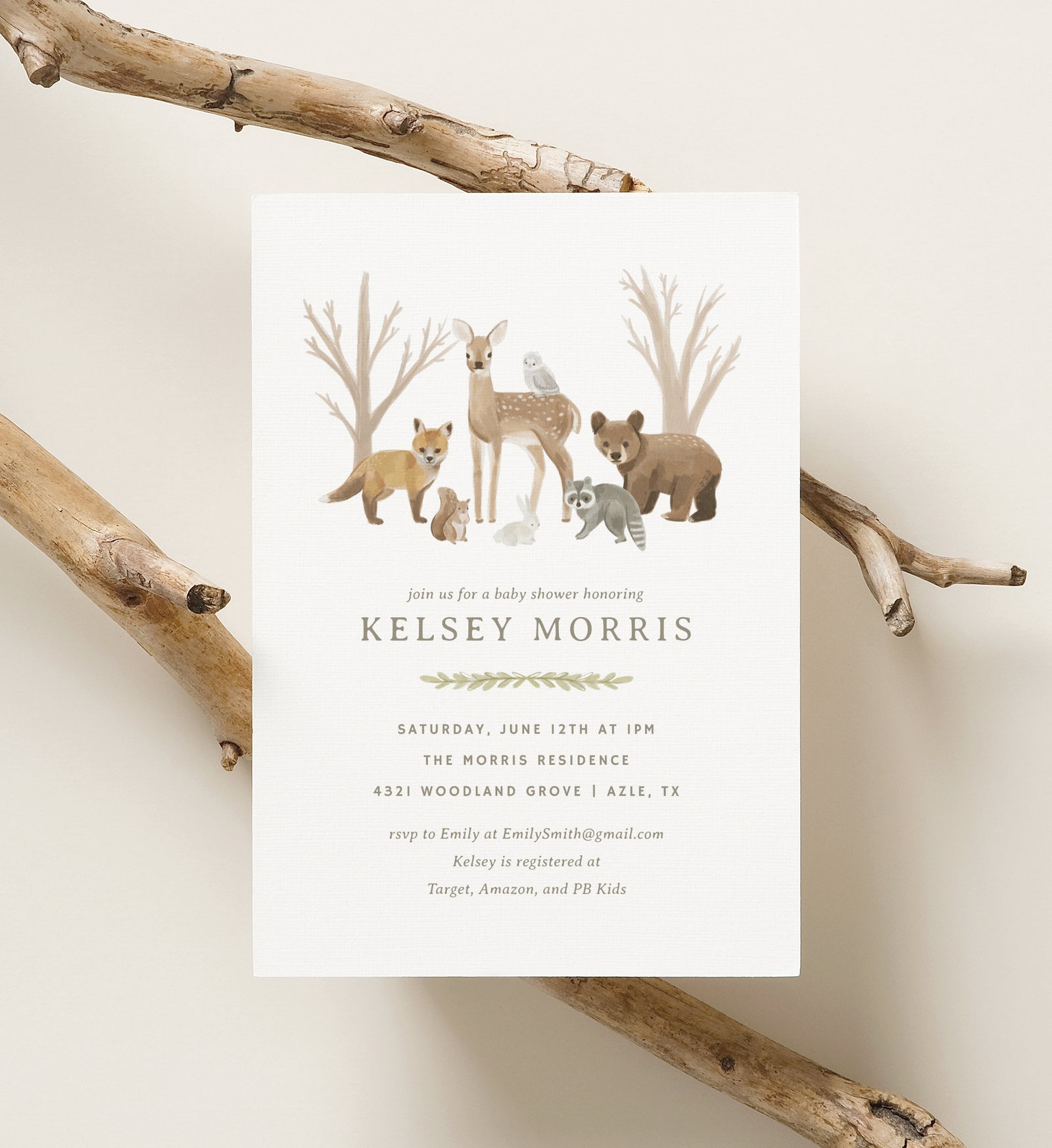 Editable Woodland Animals Baby Shower Invitation Template