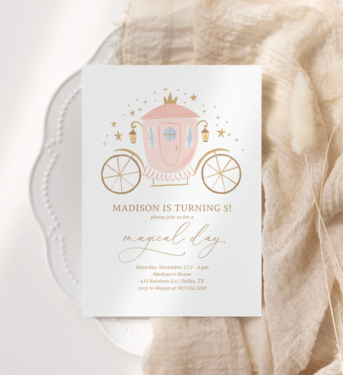 Editable Princess Carriage Birthday Party Invitation Template