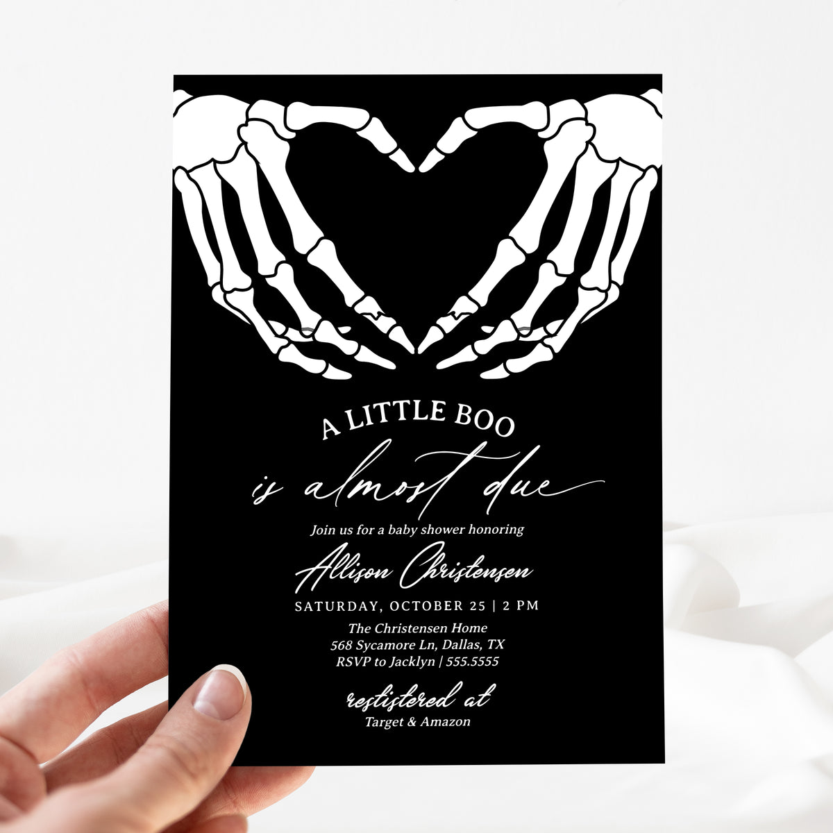 Little Boo Halloween Skeleton Baby Shower Invitation