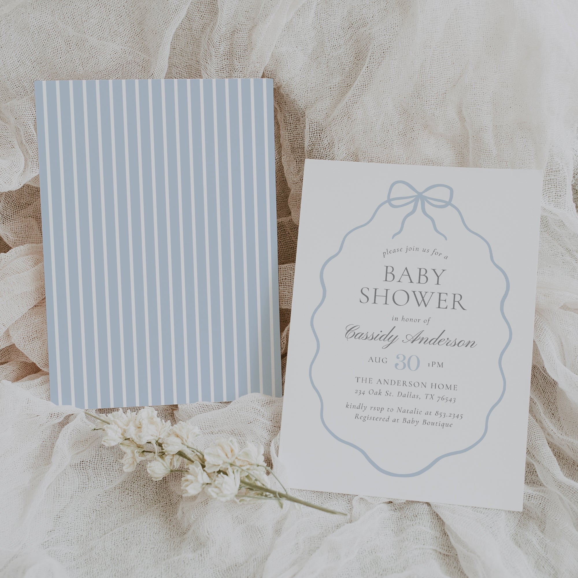 Vintage Blue Bow Baby Shower Invitation Template