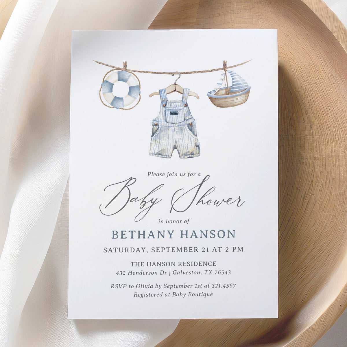Nautical Clothesline Baby Shower Invitation Template