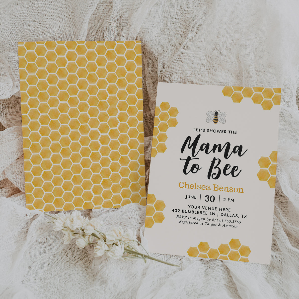 Mama to Bee Honeycomb Baby Shower Invitation