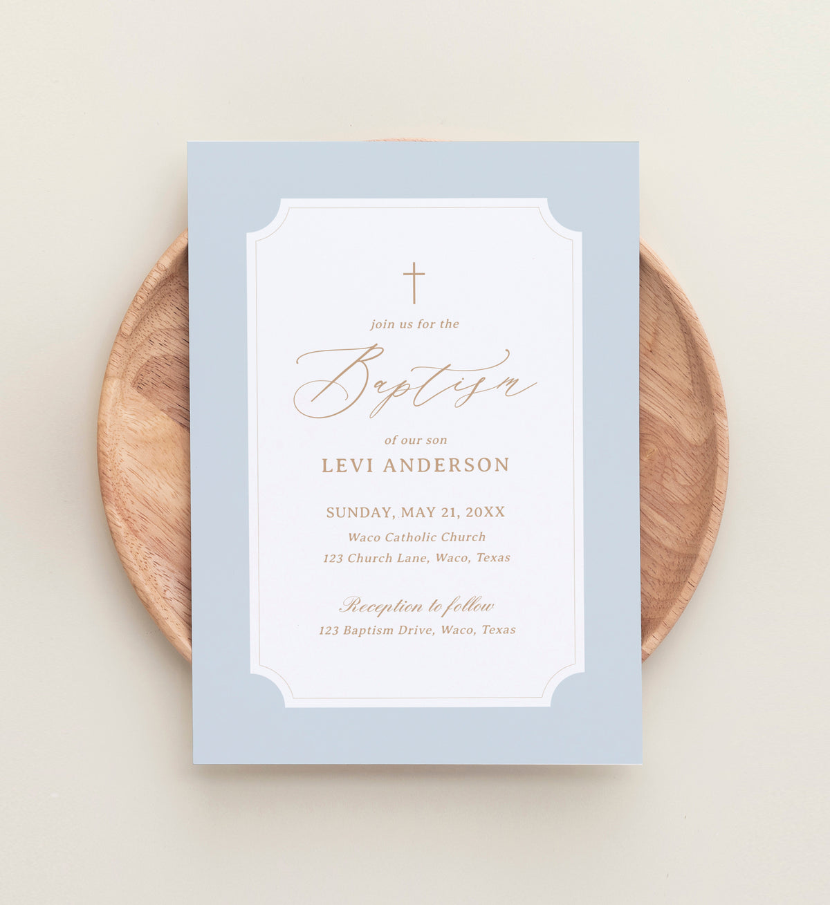 Minimalist Blue Border Baptism Invitation Template