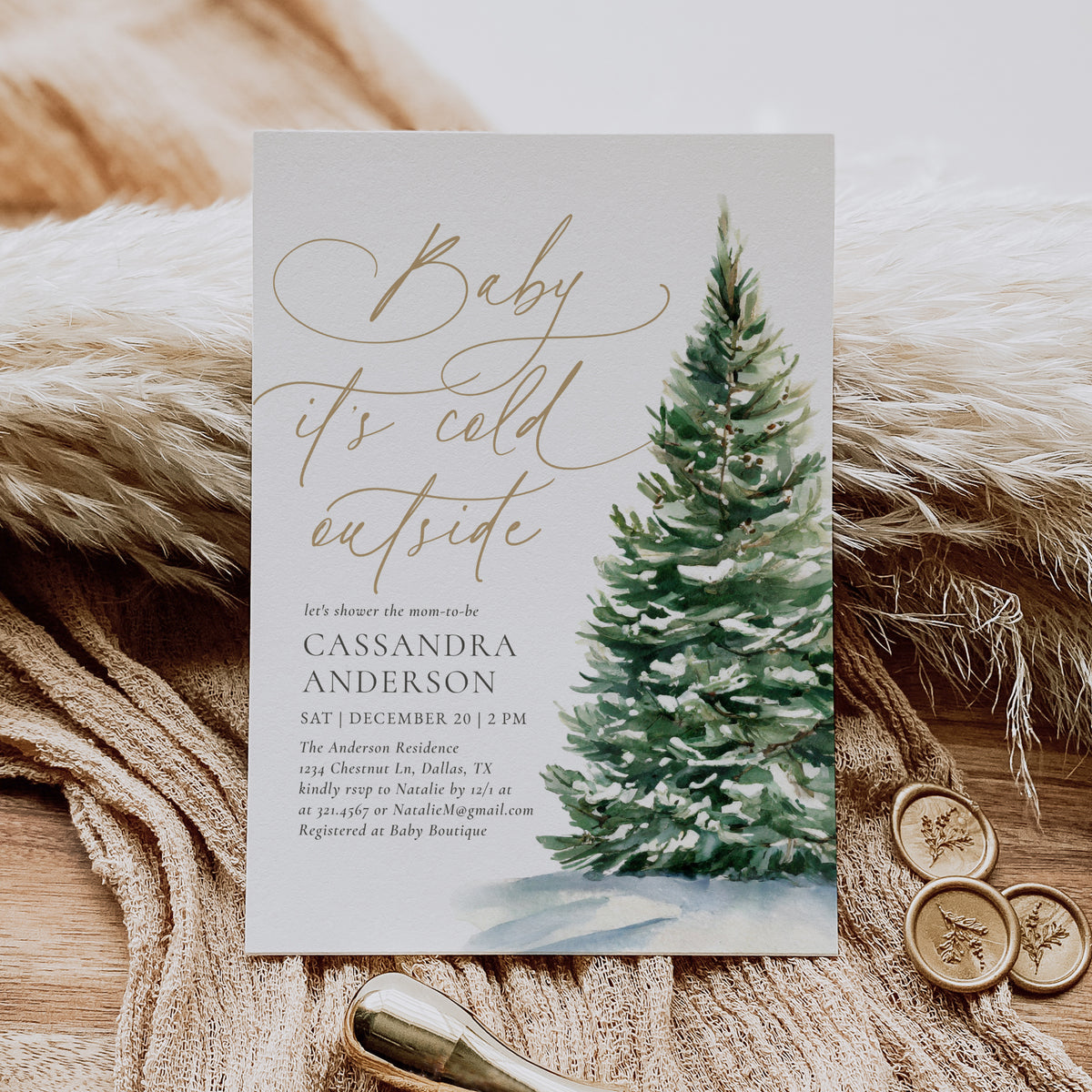 Editable Winter Christmas Tree Baby Shower Template