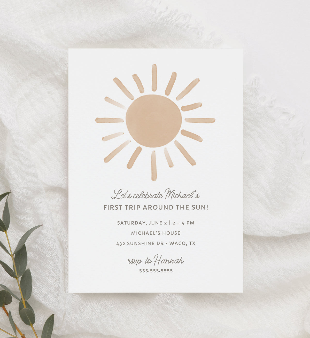 Editable First Trip Around the Sun Birthday Party Invitation Template