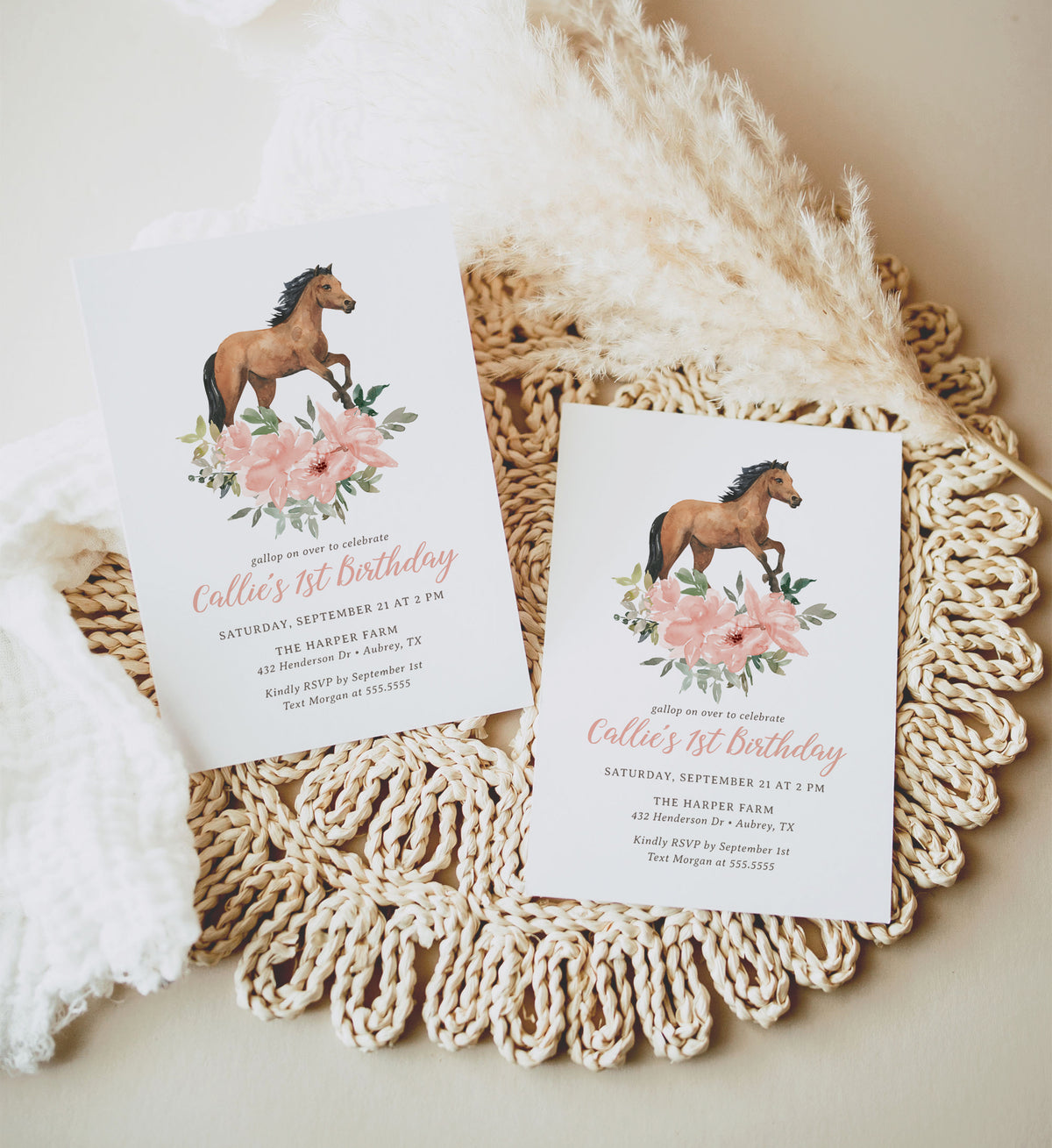 Editable Floral Horse Birthday Party Invitation Template