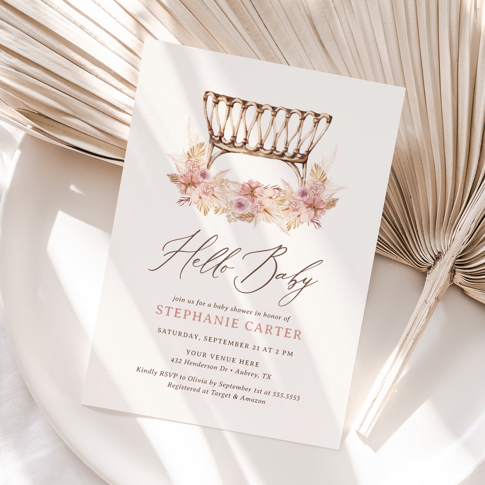 Boho Bassinet Baby Shower Invitation