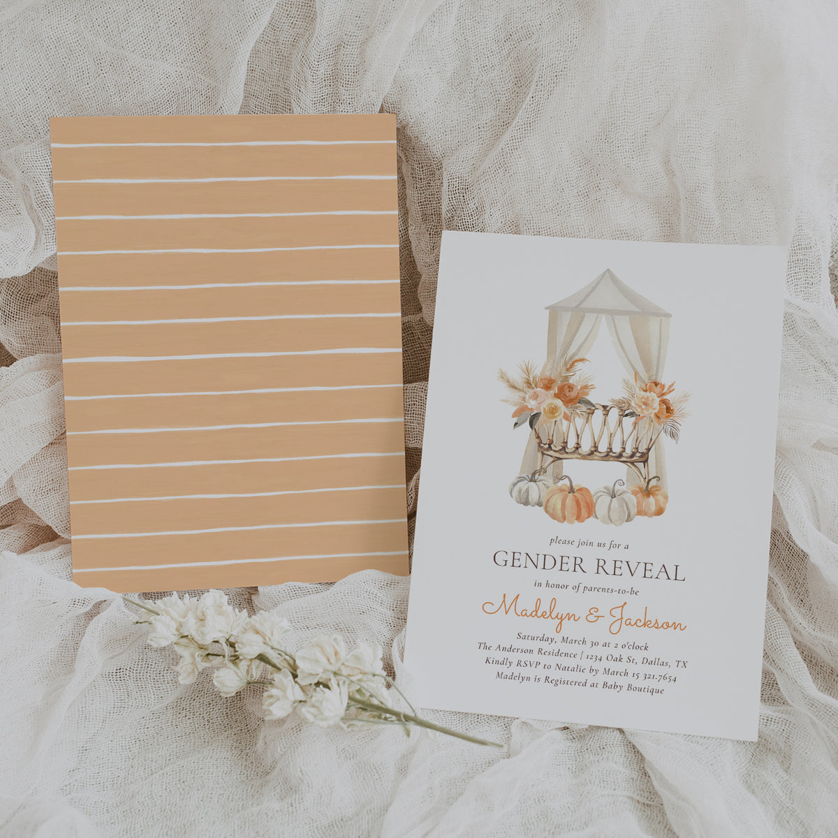 Fall Bassinet Gender Reveal Invitation Template