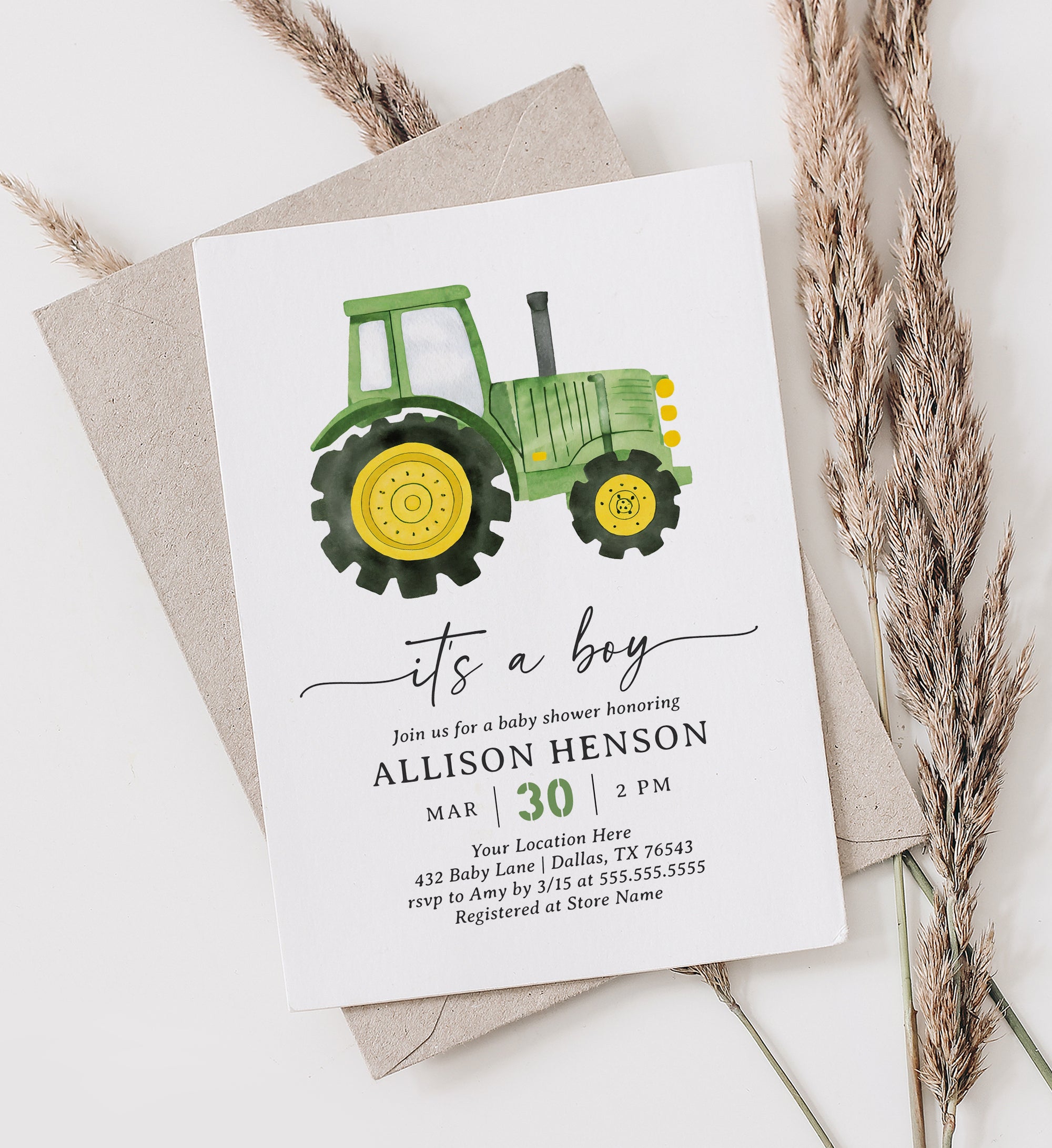 Editable Tractor Baby Shower Invitation Template