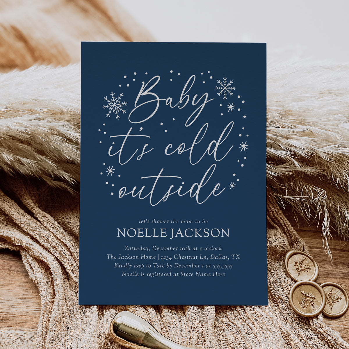 Blue Snowflake Baby Shower Invitation Template