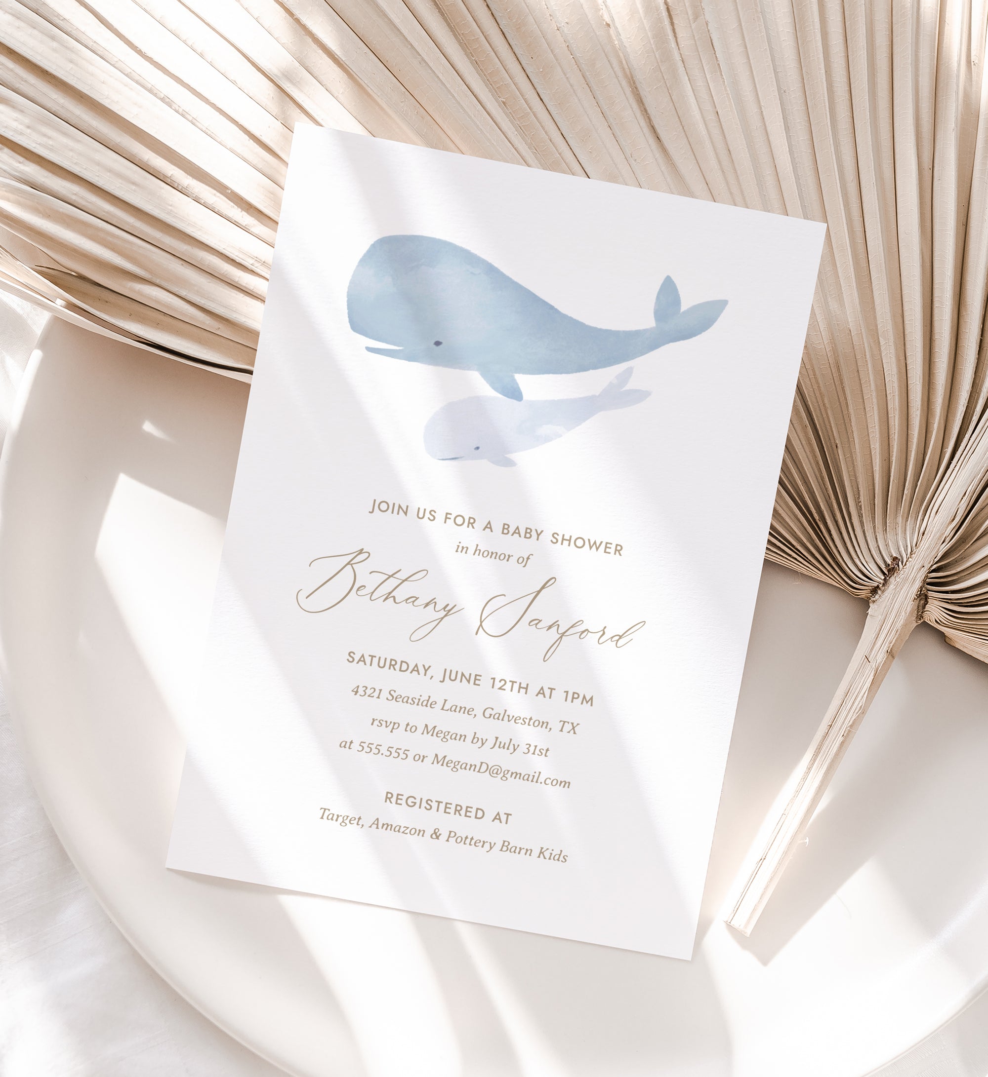 Editable Under the Sea Whale Baby Shower Invitation Template
