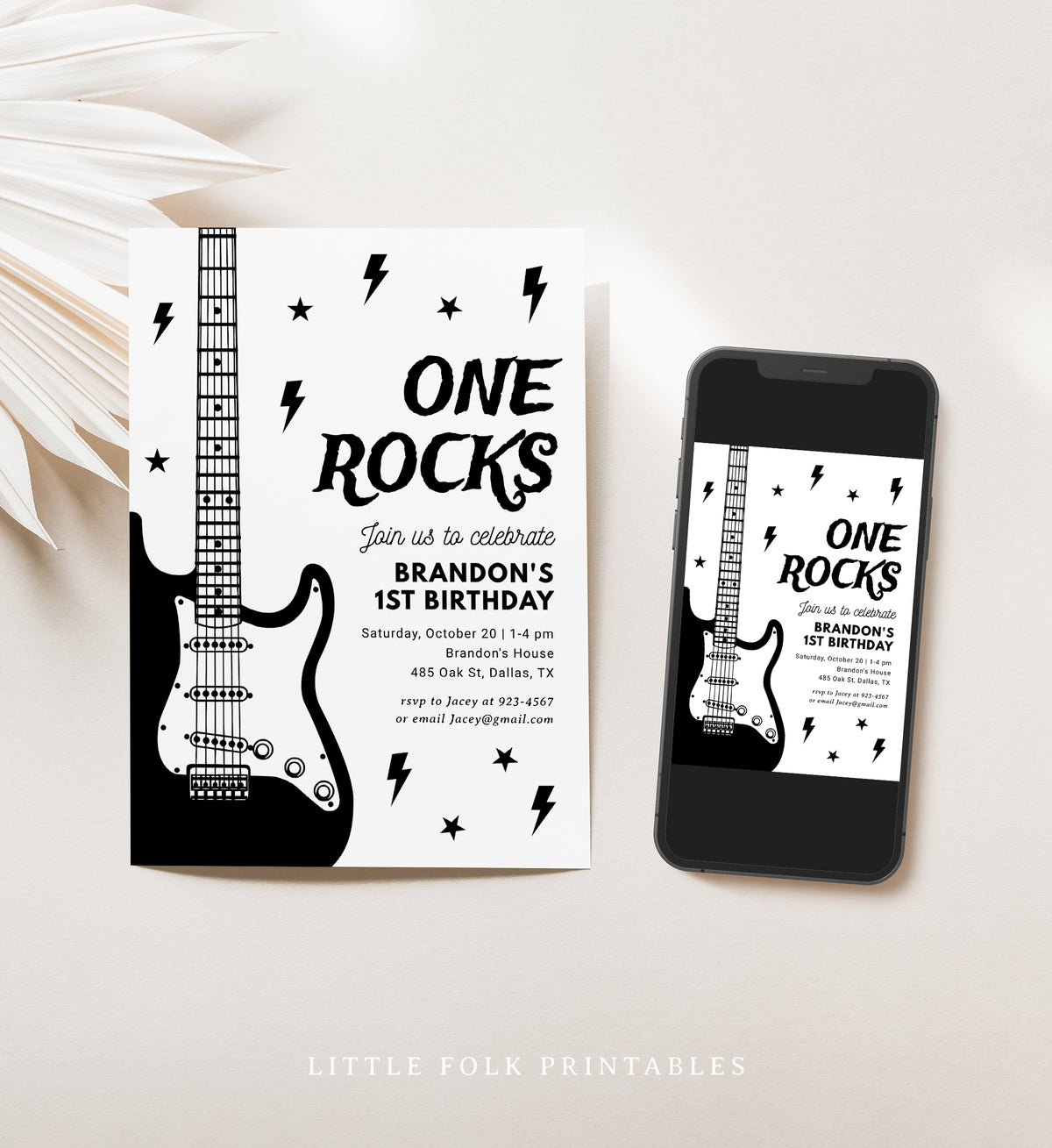 Editable One Rocks Birthday Invitation Template