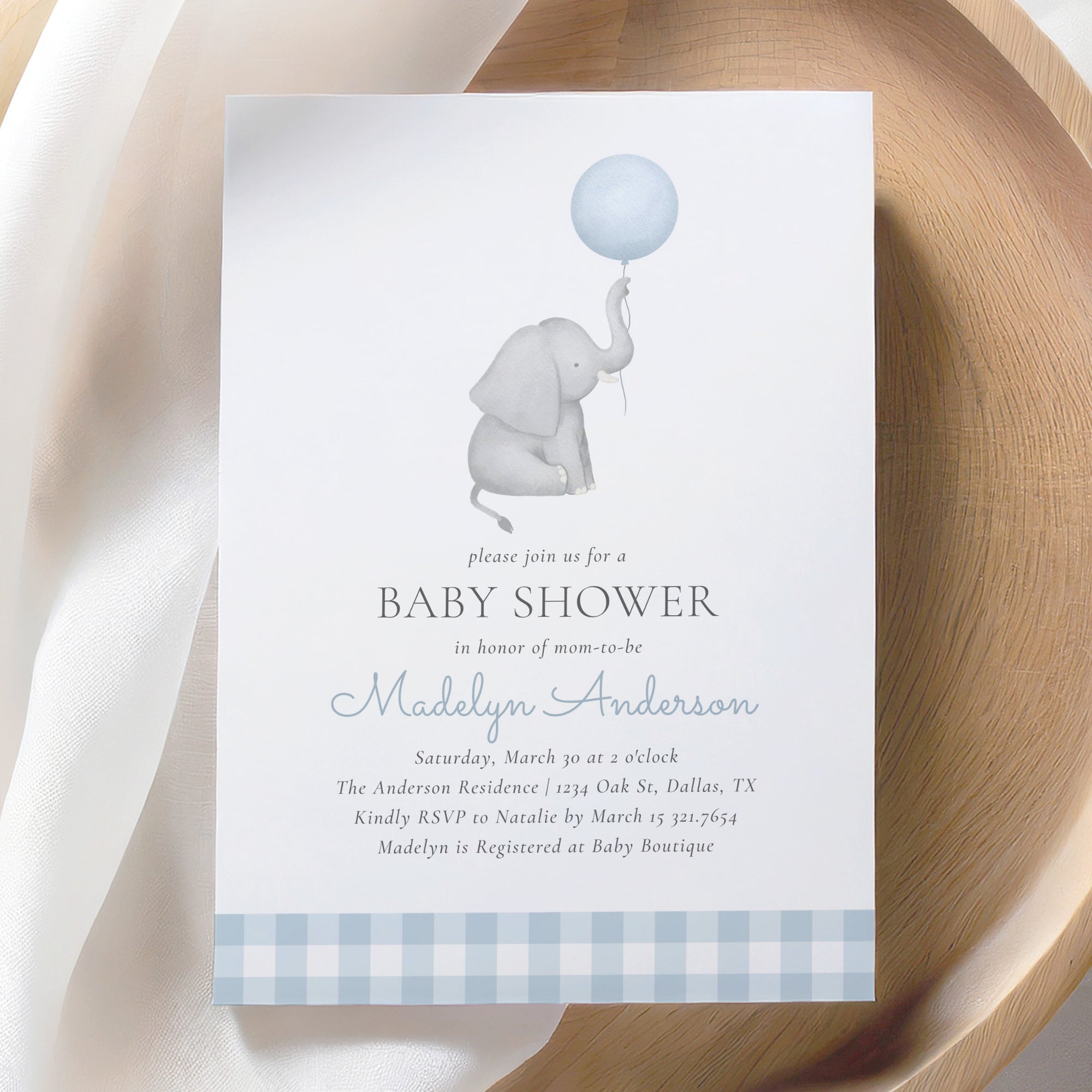 Elephant with Blue Balloon Invitation Template