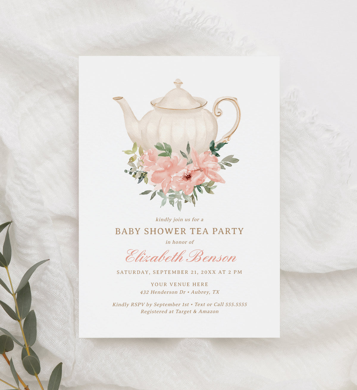 Floral Tea Party Baby Shower Invitation Template