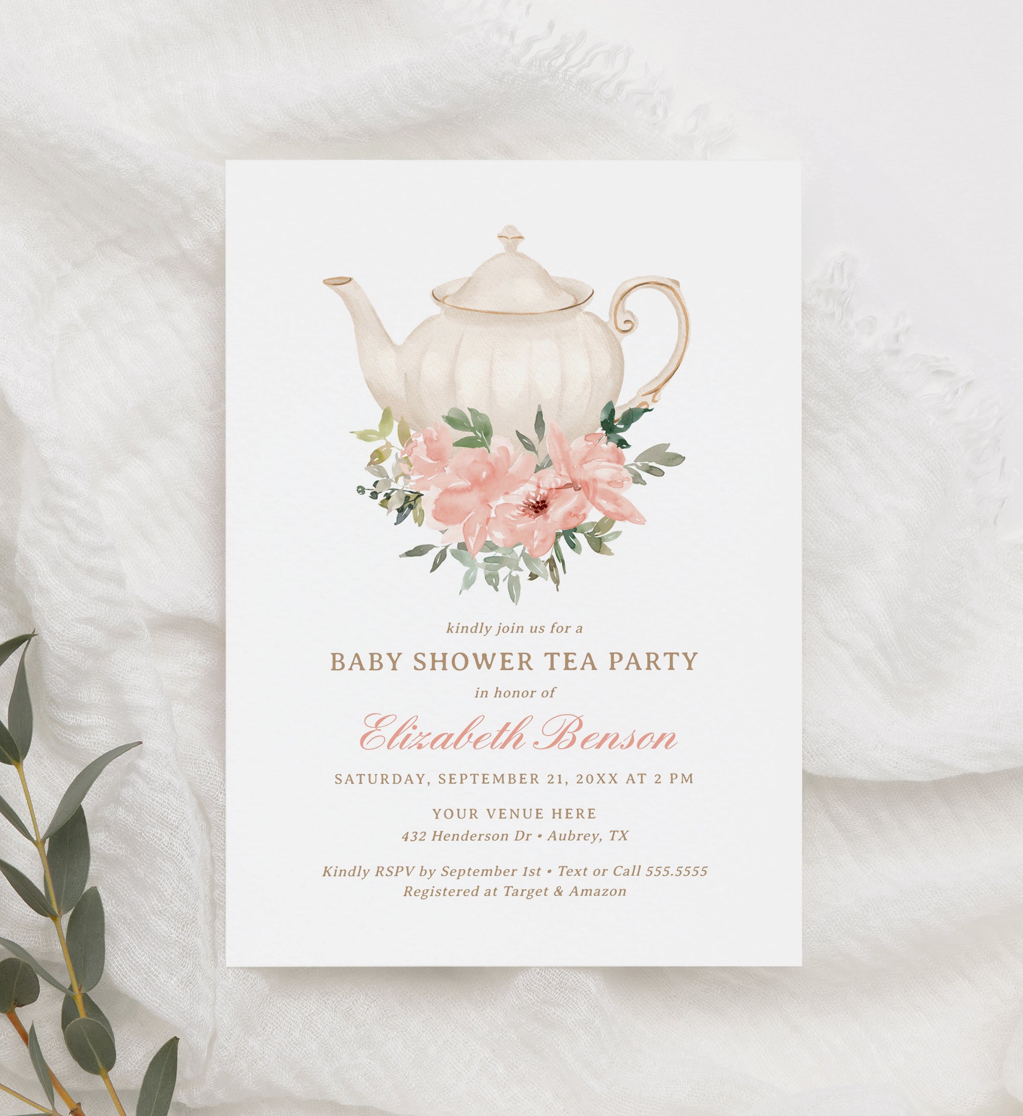 Floral Tea Party Baby Shower Invitation Template