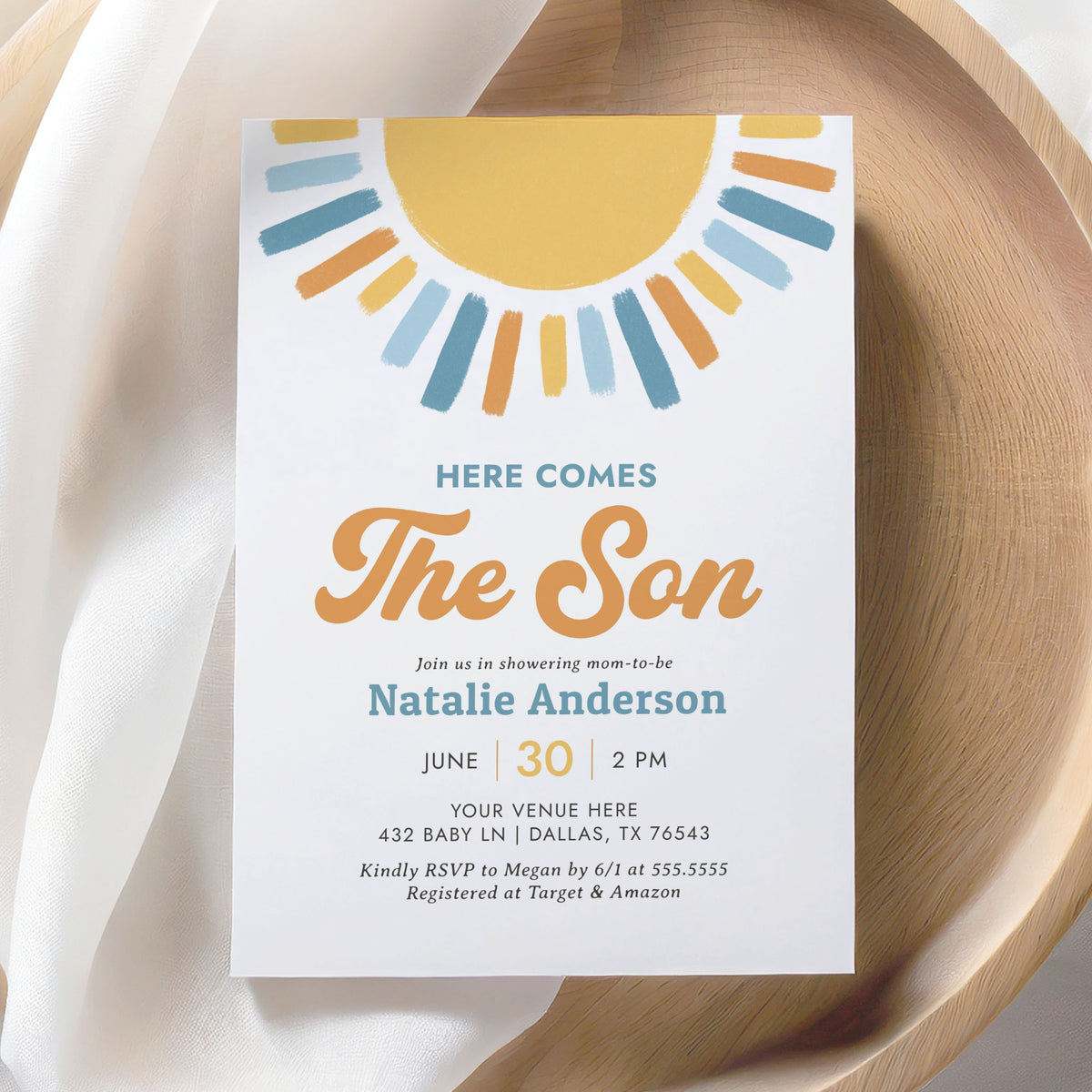 Boho Here Comes the Son Baby Shower Invitation