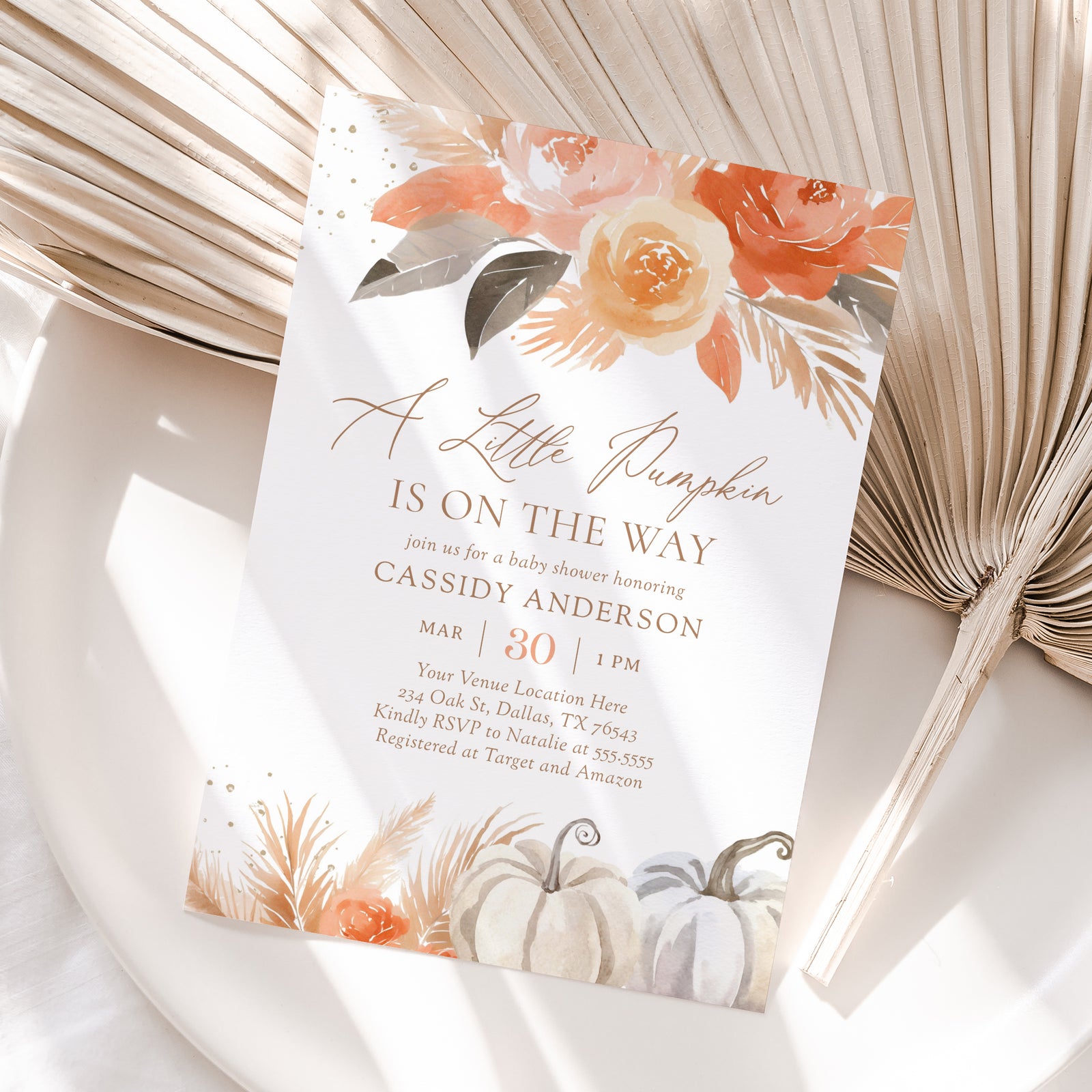 Boho Little Pumpkin Baby Shower Invitation