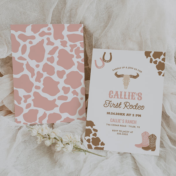 Editable Pink First Rodeo Birthday Party Invitation Template - Little ...