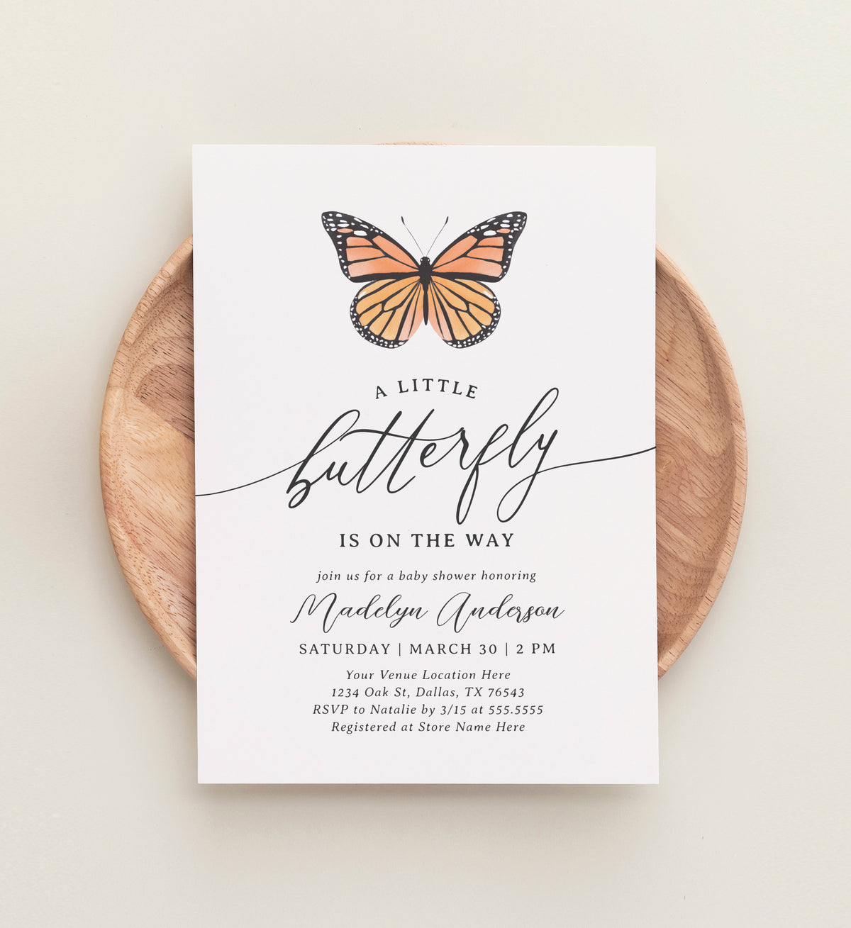 Editable Monarch Butterfly Baby Shower Invitation Template