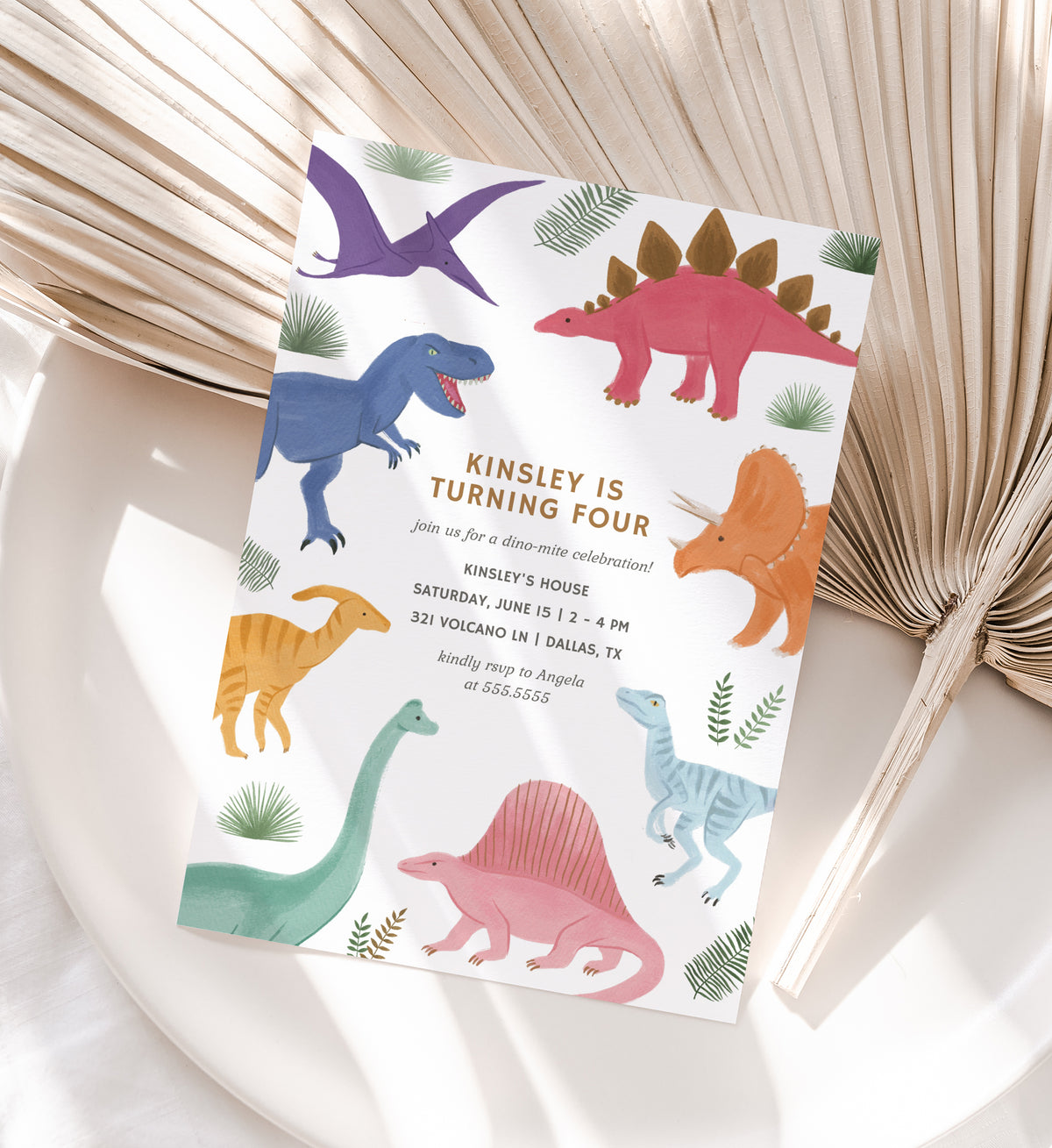 Editable Pastel Dinosaur Birthday Invitation Template