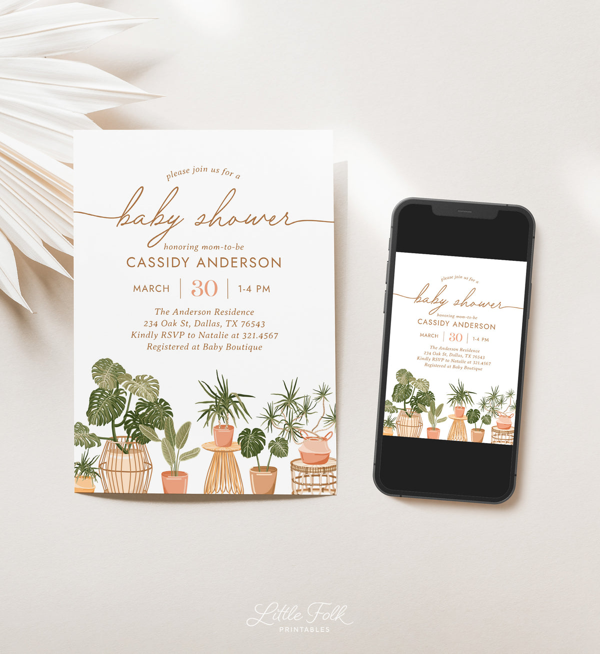 Boho Houseplant Baby Shower Invitation Template
