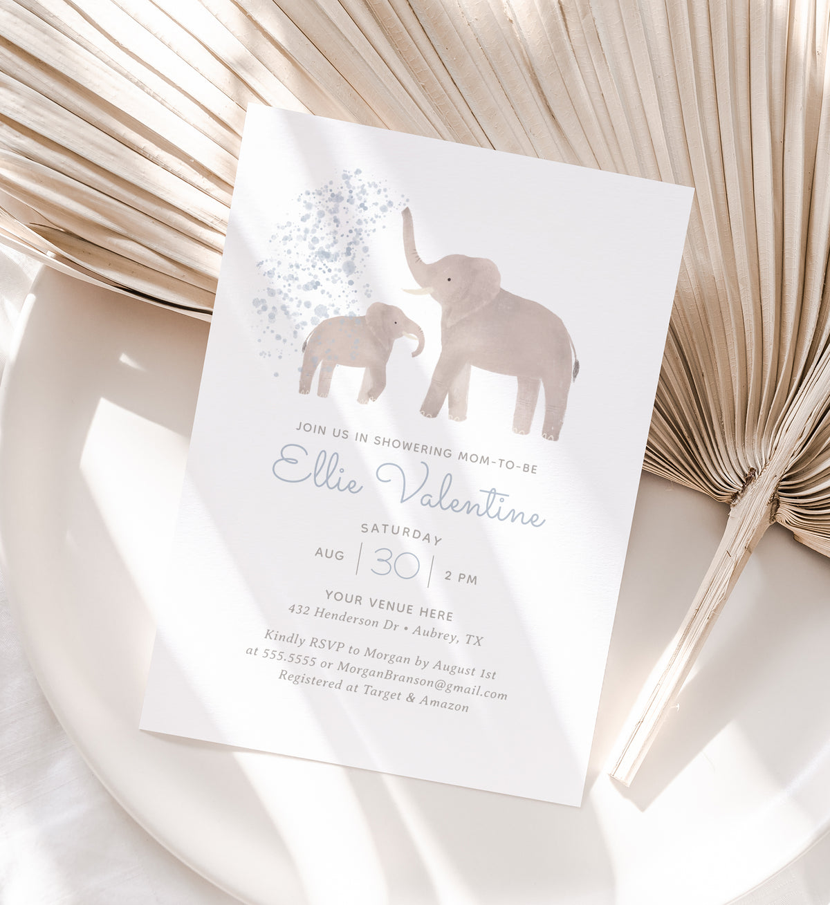 Mom and Baby Elephant Baby Shower Invitation