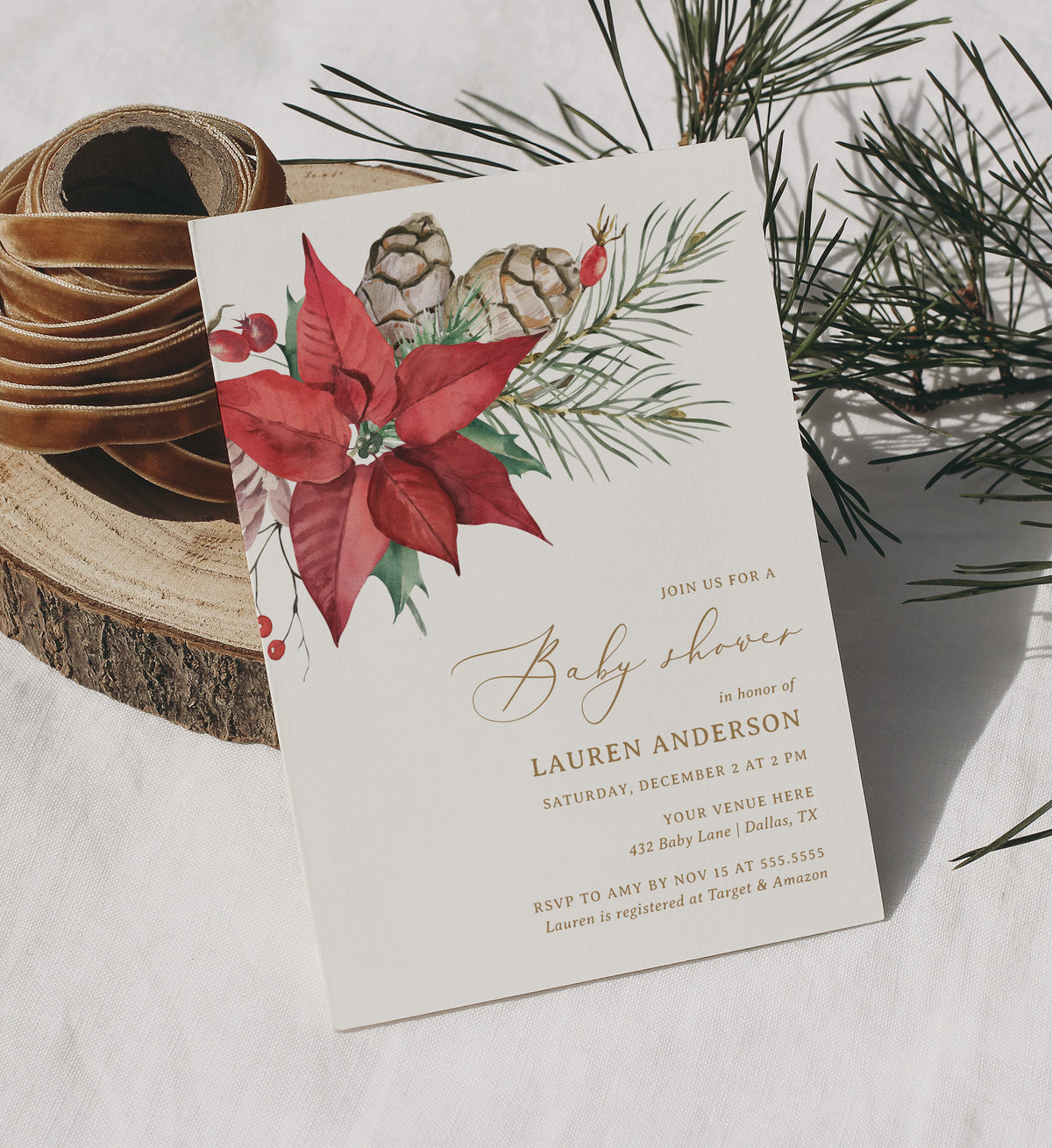 Poinsettia Baby Shower Invitation