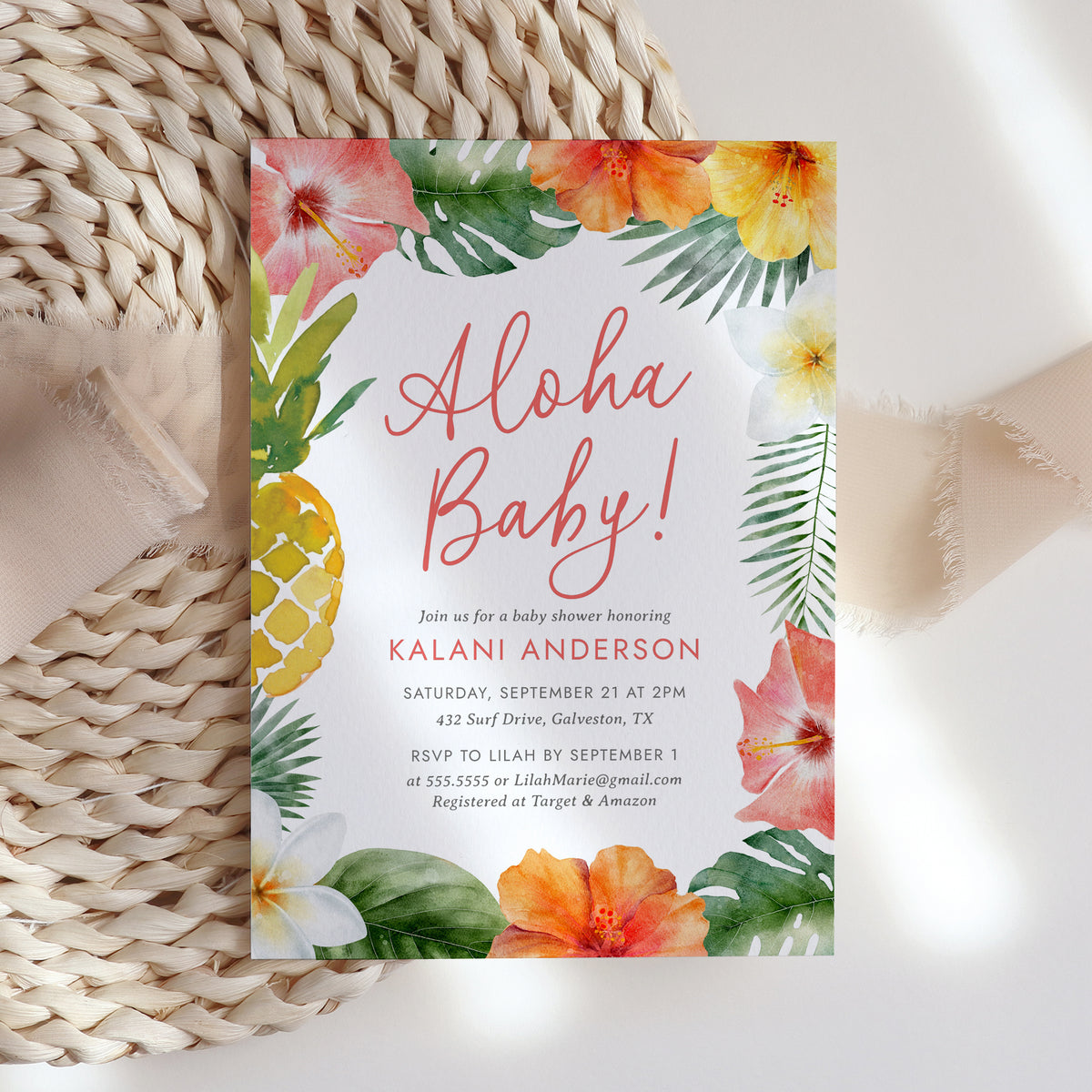 Aloha Tropical Baby Shower Invitation Template