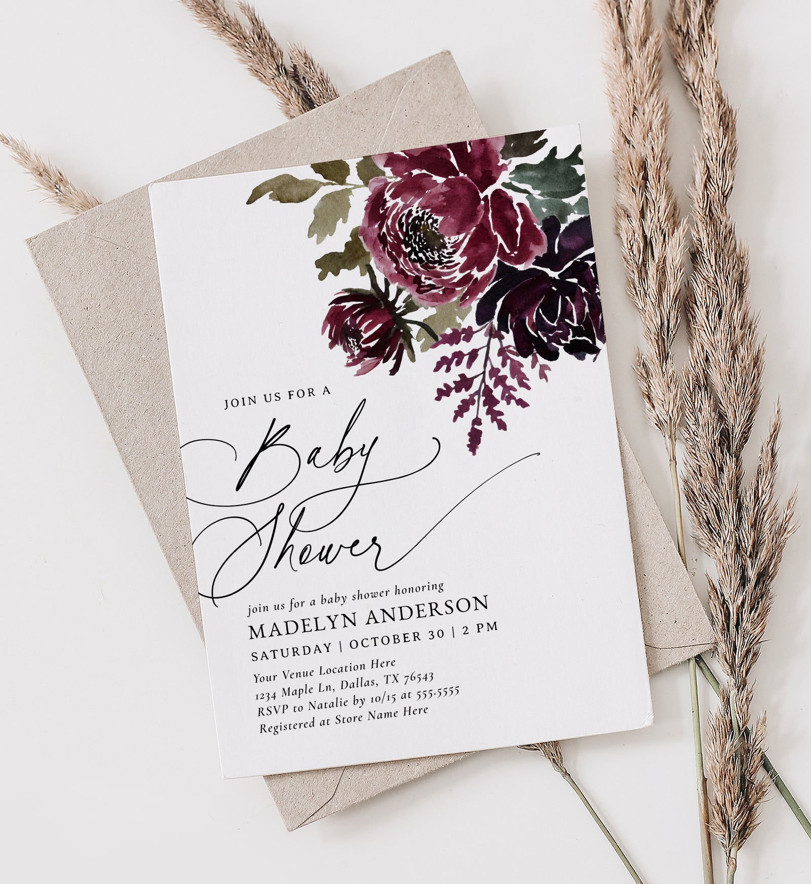 Dark Halloween Floral Baby Shower Invitation