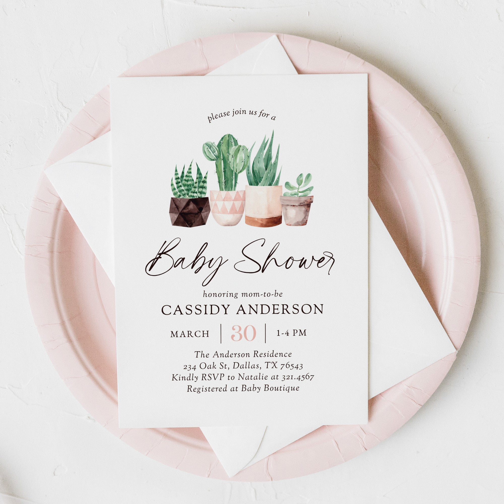 Potted Cactus Baby Shower Invitation Template