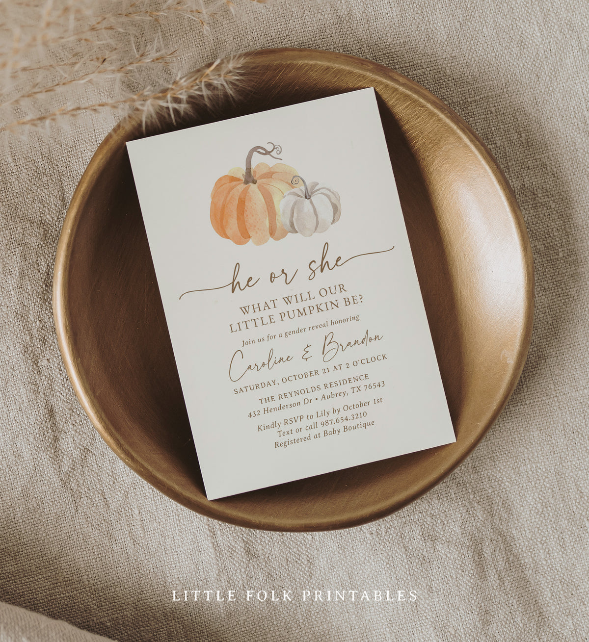 Pumpkin Gender Reveal Invitation Template