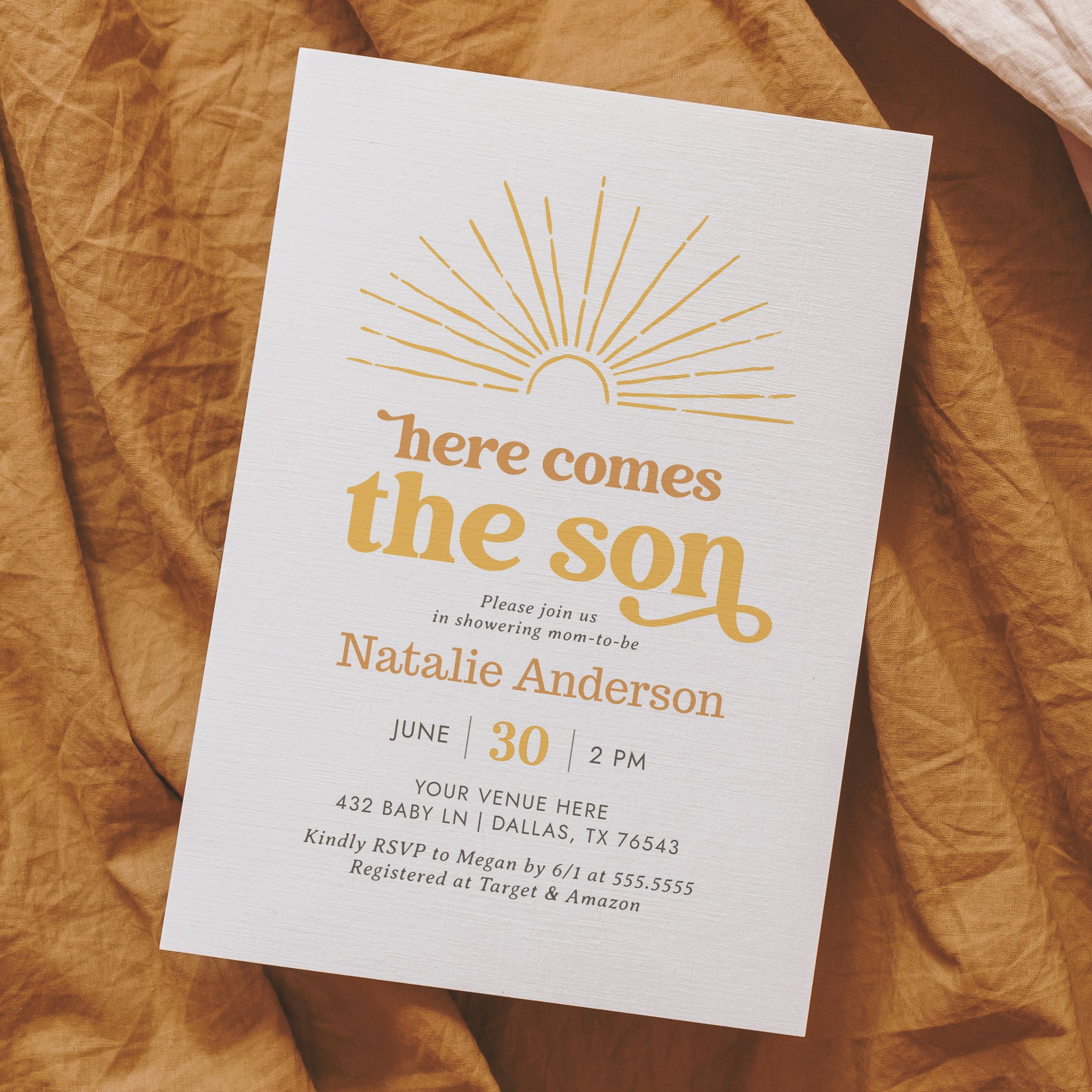 Editable Here Comes the Son Baby Shower Invitation Template