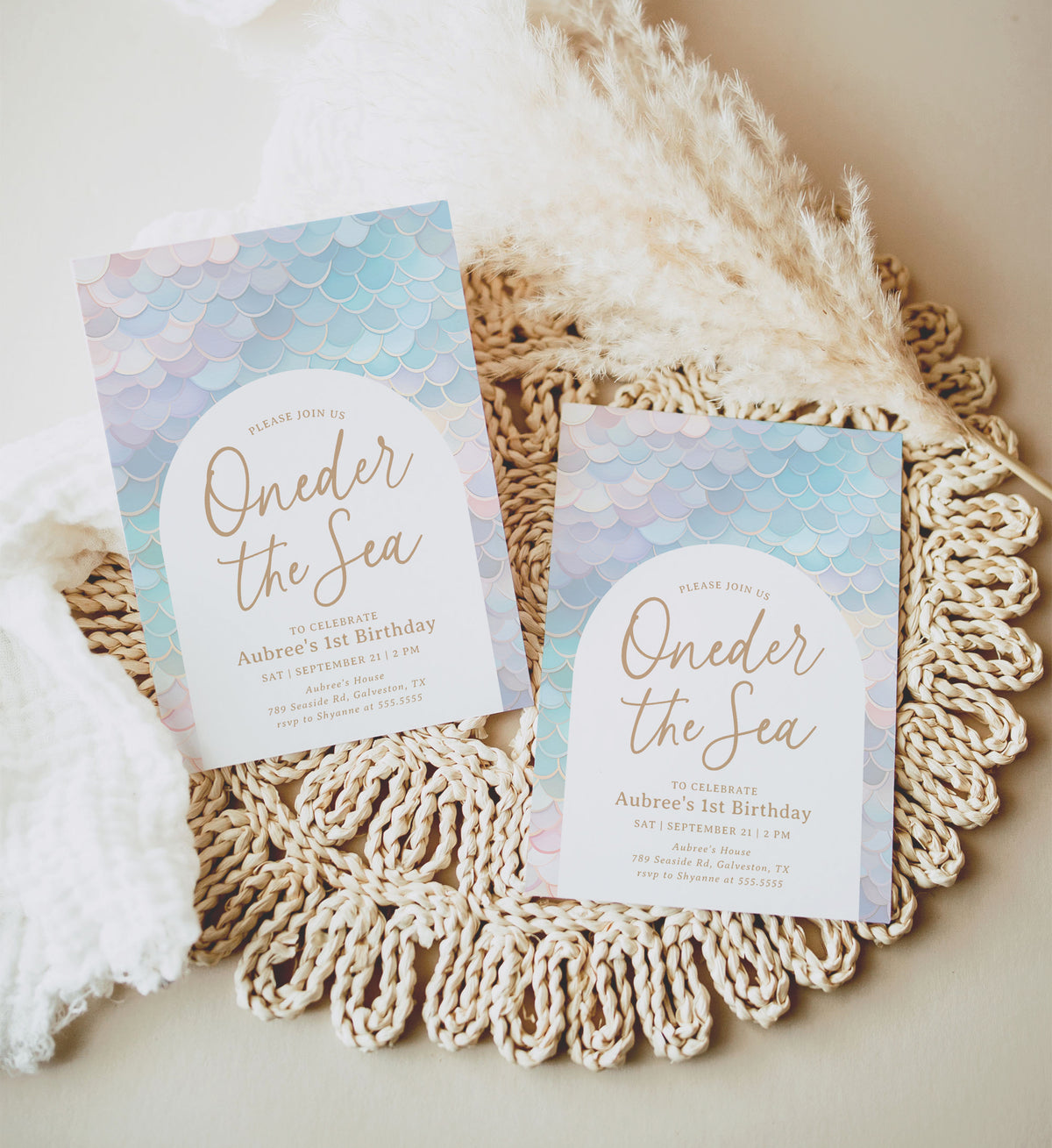 Editable Mermaid Scales Birthday Invitation Template (Oneder the Sea)