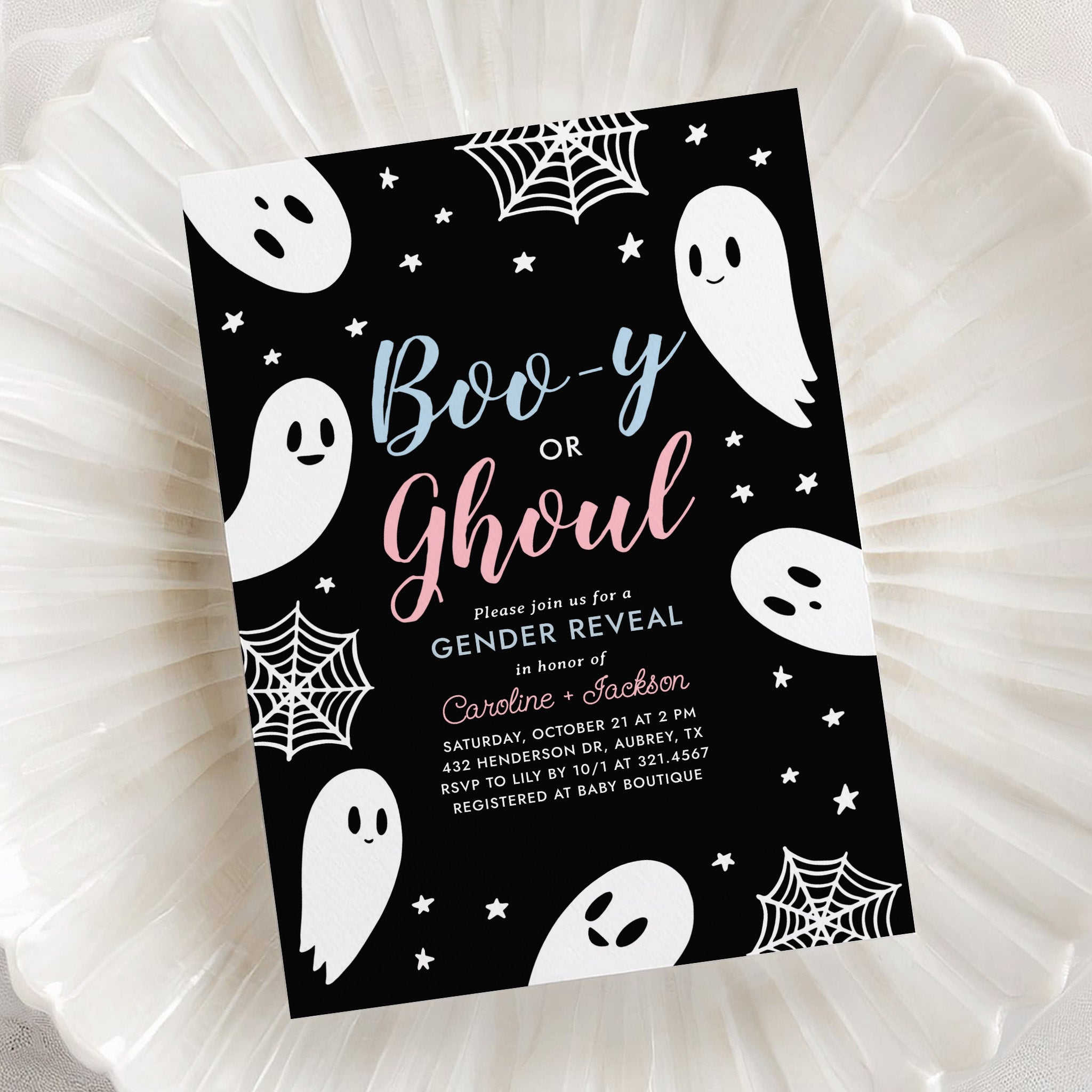Ghost Invitations Gender Reveal Pink Ghost Baby Shower Printable