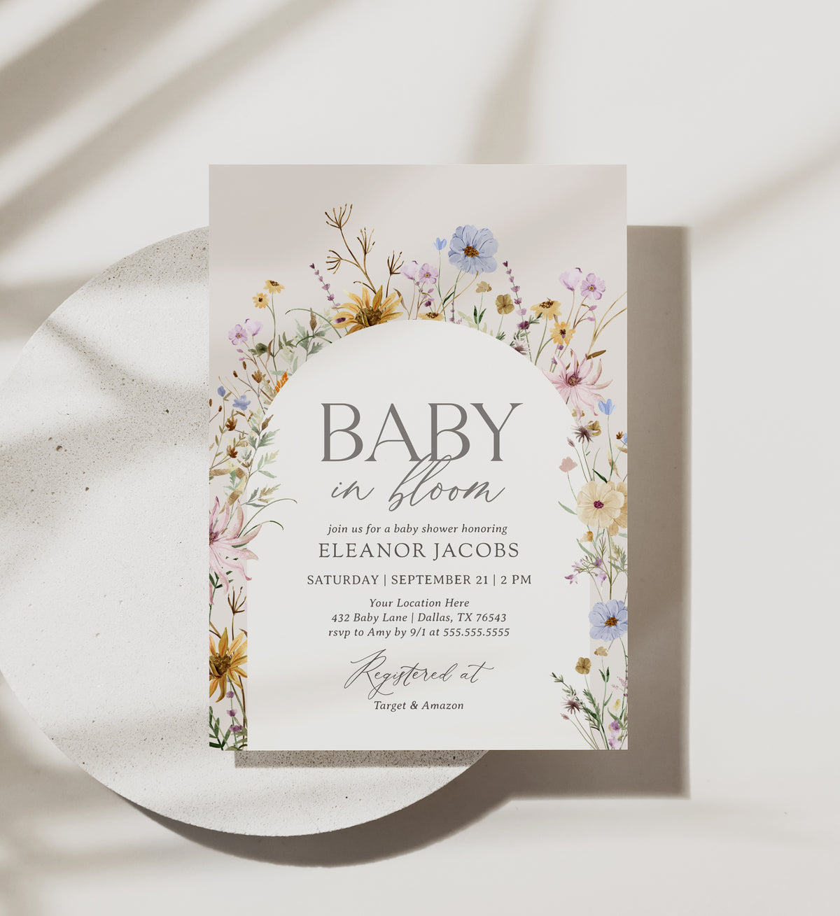 Editable Wildflower Baby in Bloom Baby Shower Invitation Template