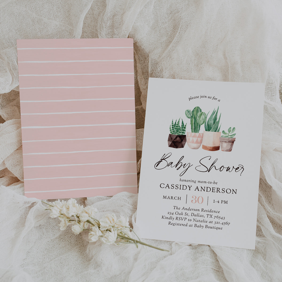 Potted Cactus Baby Shower Invitation Template