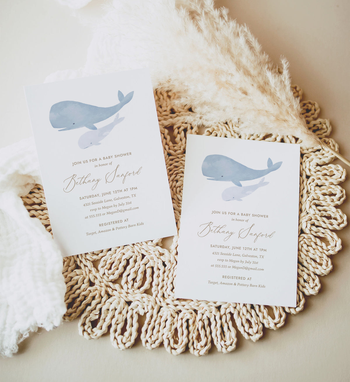 Editable Under the Sea Whale Baby Shower Invitation Template