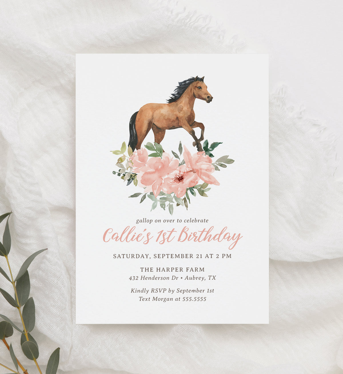 Editable Floral Horse Birthday Party Invitation Template