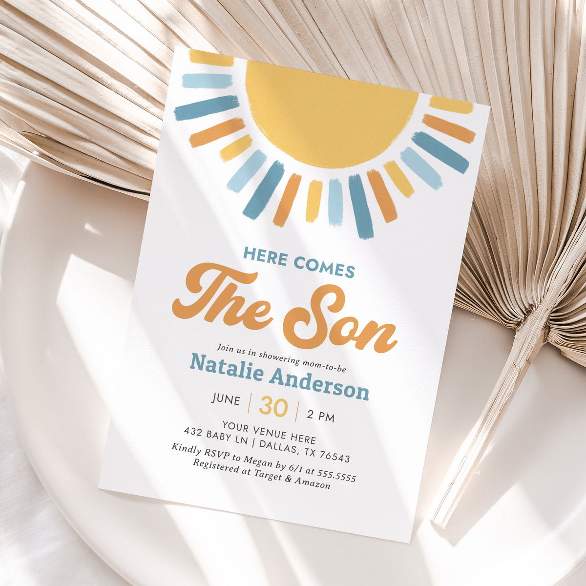 Boho Here Comes the Son Baby Shower Invitation