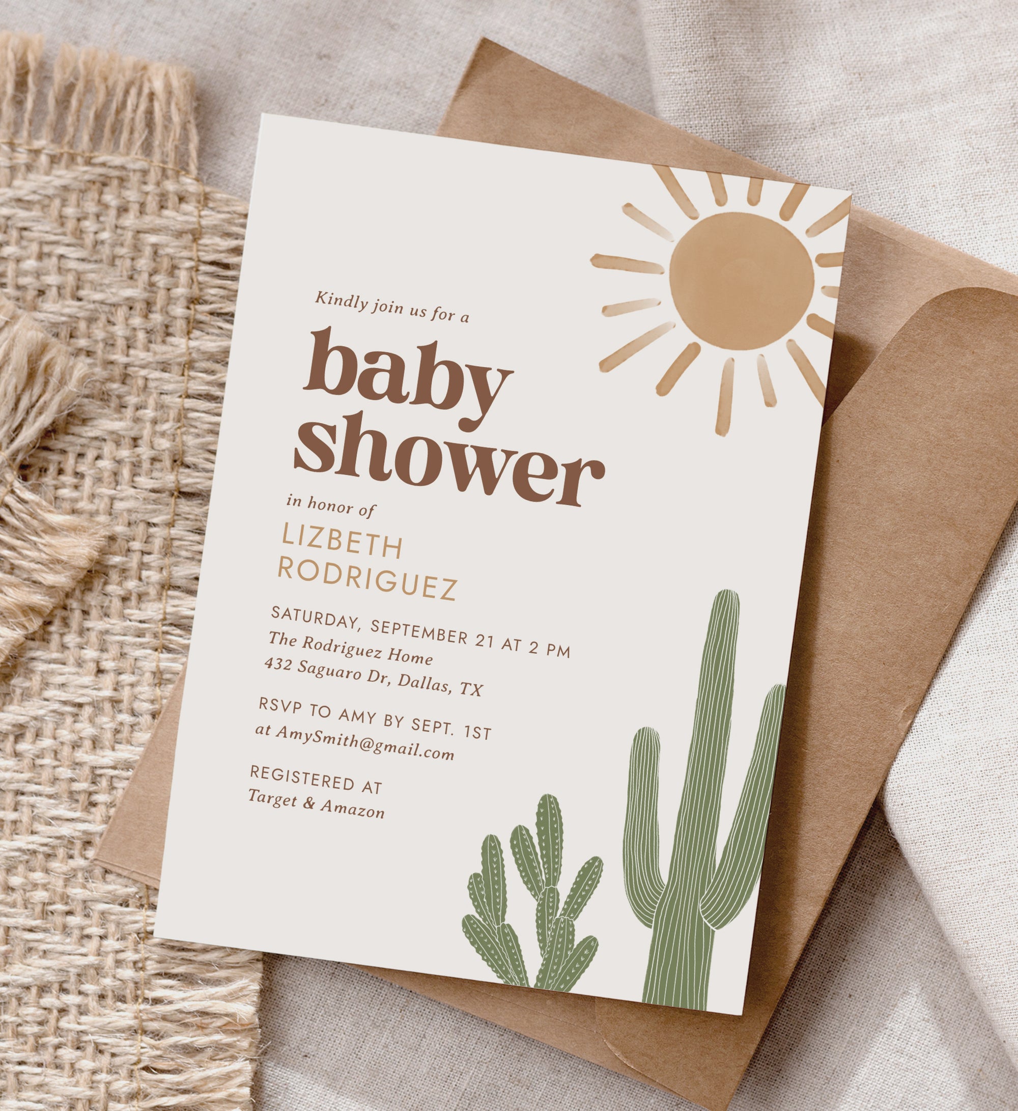 Editable Boho Desert Baby Shower Invitation Template