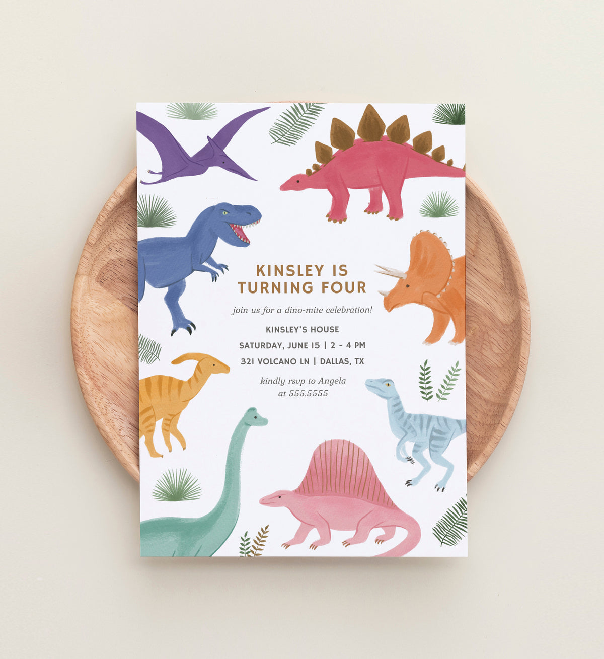 Editable Pastel Dinosaur Birthday Invitation Template