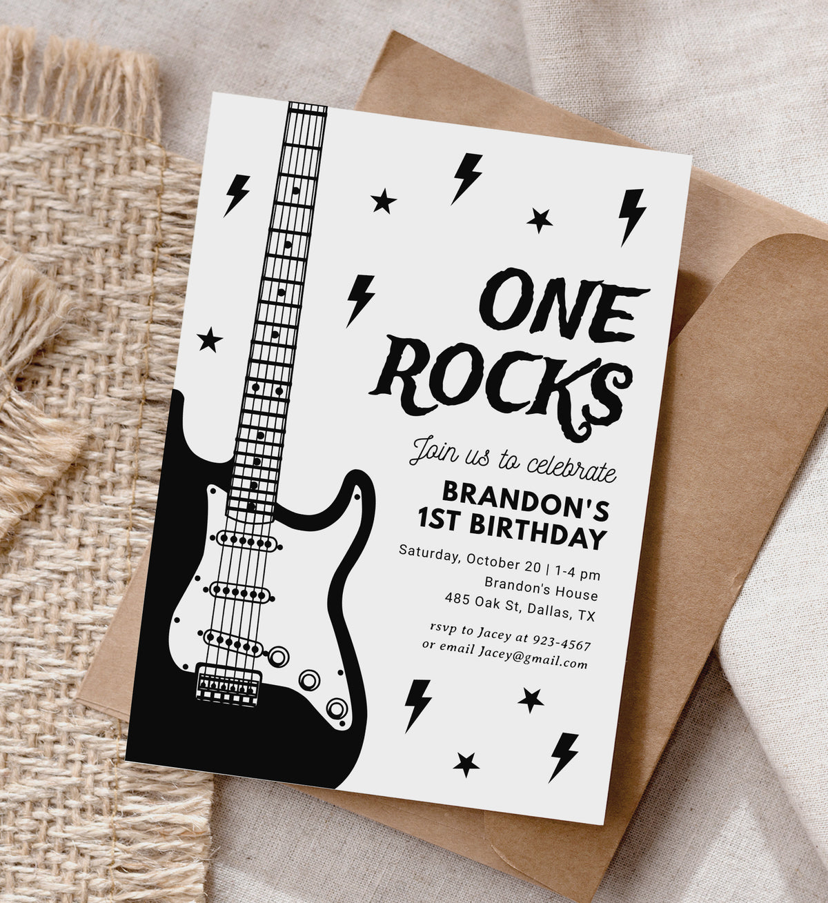 Editable One Rocks Birthday Invitation Template